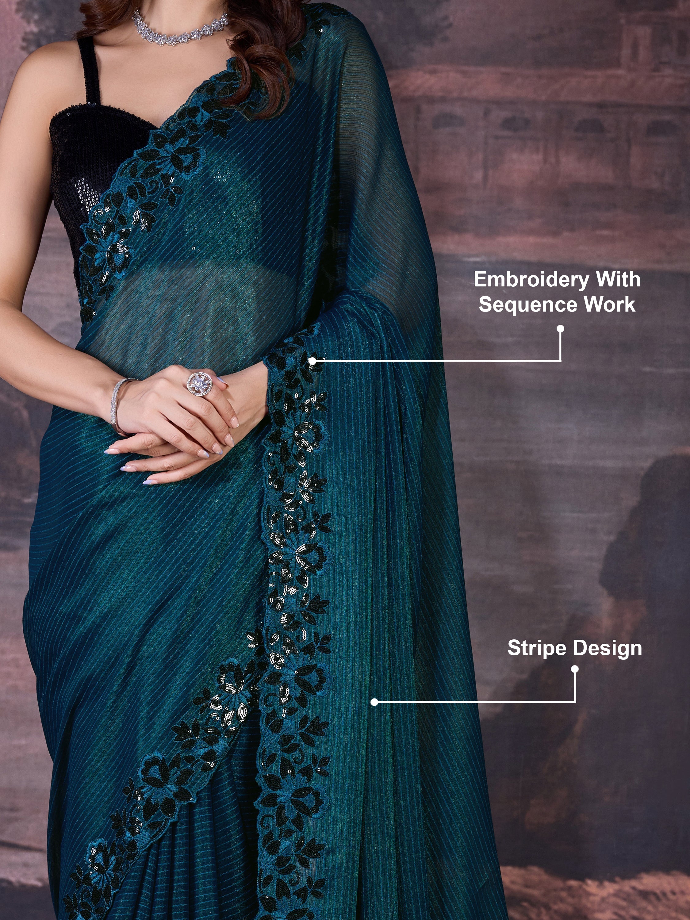 Women's Chiffon Embroidered Border Saree with Blouse Piece Trendmalls