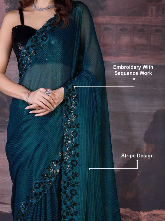 Women's Chiffon Embroidered Border Saree with Blouse Piece Trendmalls