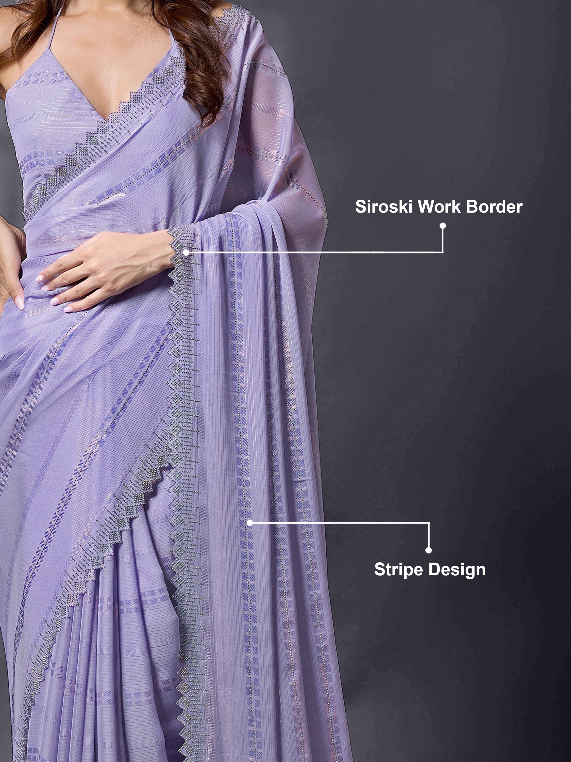Women's Chiffon Siroski Work Saree with Unstitch Blouse Piece Trendmalls