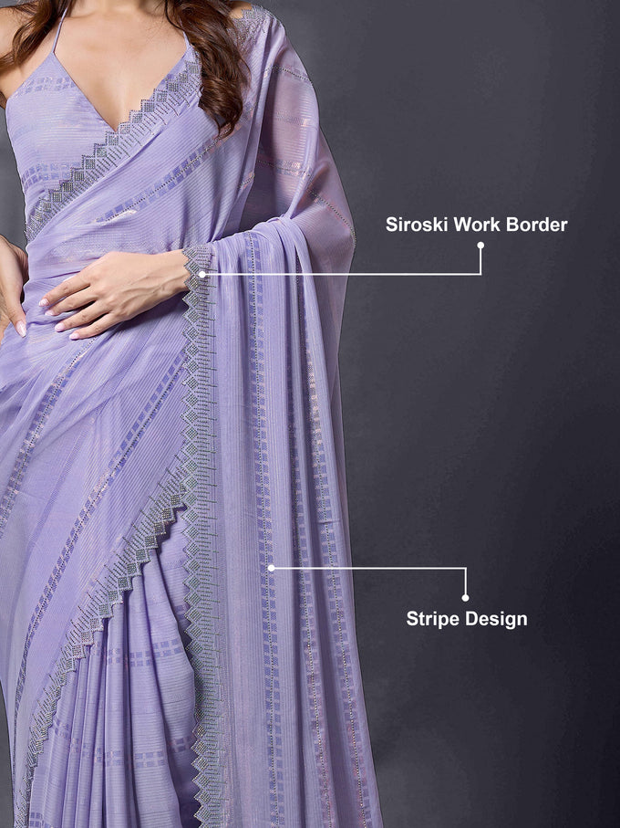 Women's Chiffon Siroski Work Saree with Unstitch Blouse Piece Trendmalls
