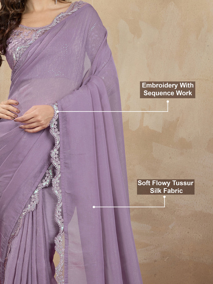 Women's Tussar Silk Sequence Embroidery Work Saree with Unstitch Blouse Piece Trendmalls