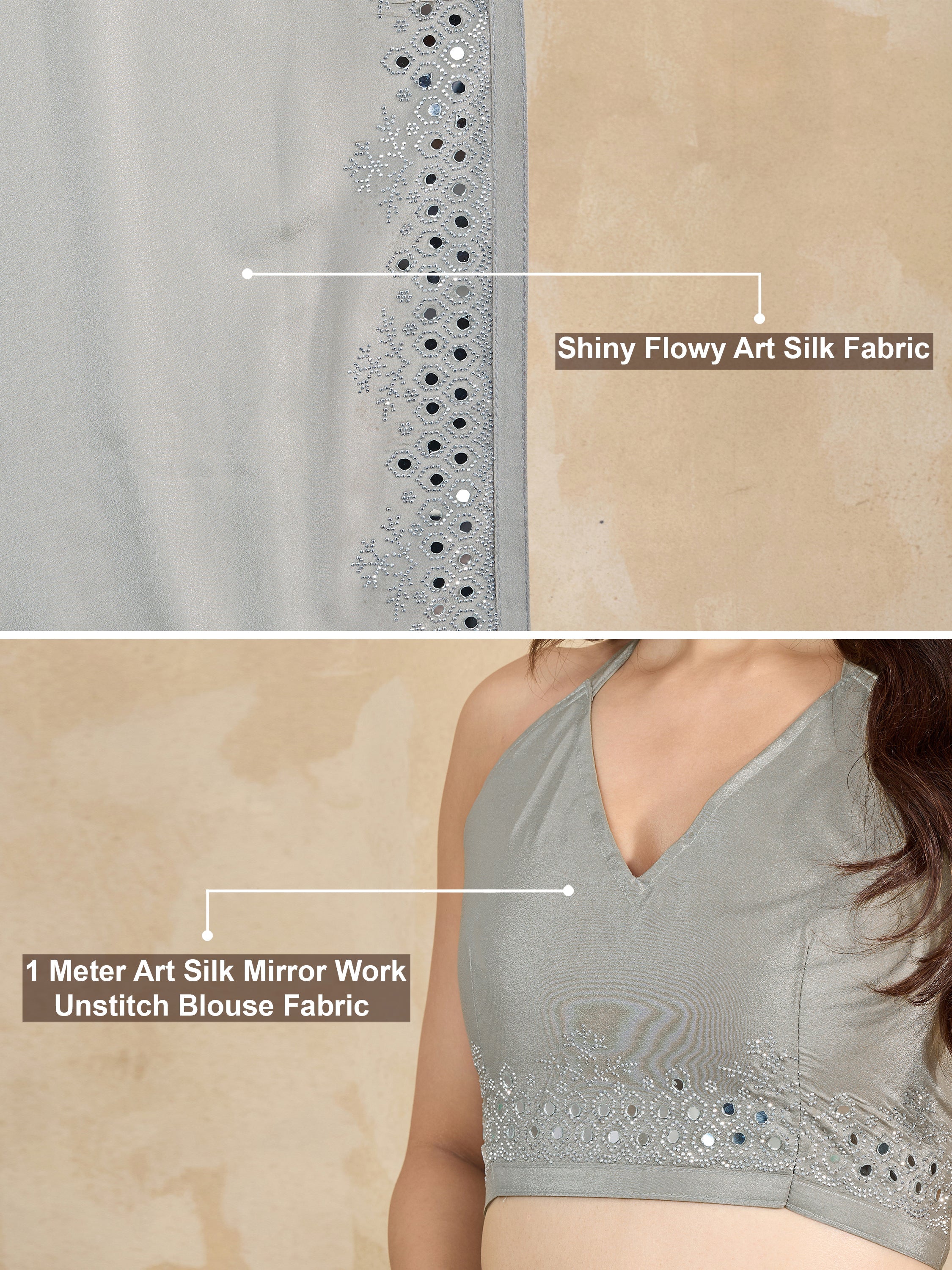 Women's Art Silk Siroski Mirror Work Saree with Unstitch Blouse Piece Trendmalls