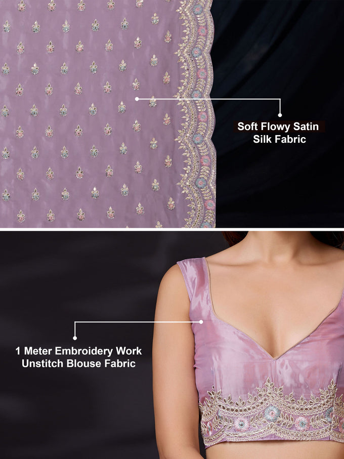 Women Satin Silk Embroidery Work Saree with Blouse Piece Trendmalls