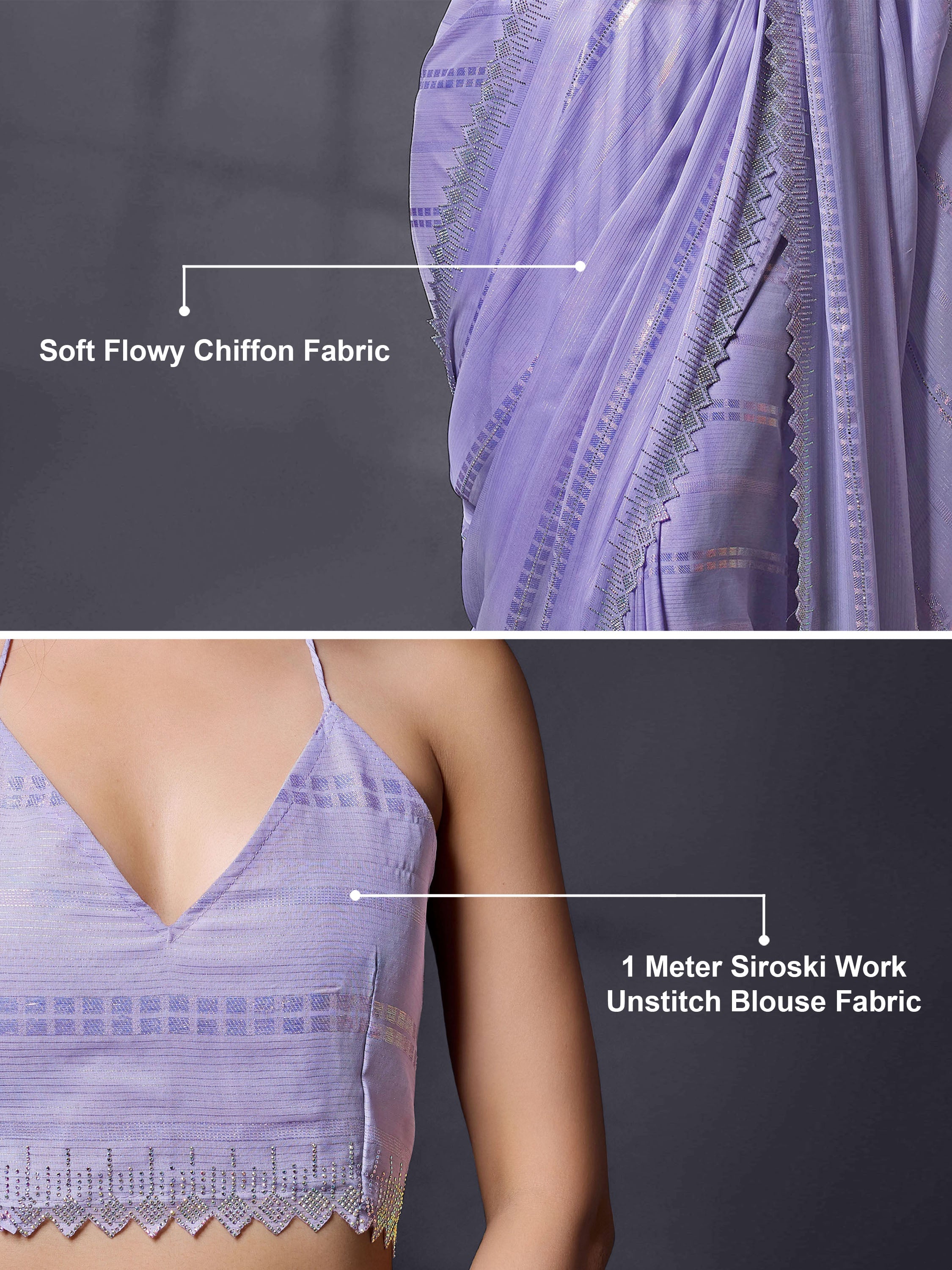 Women's Chiffon Siroski Work Saree with Unstitch Blouse Piece Trendmalls
