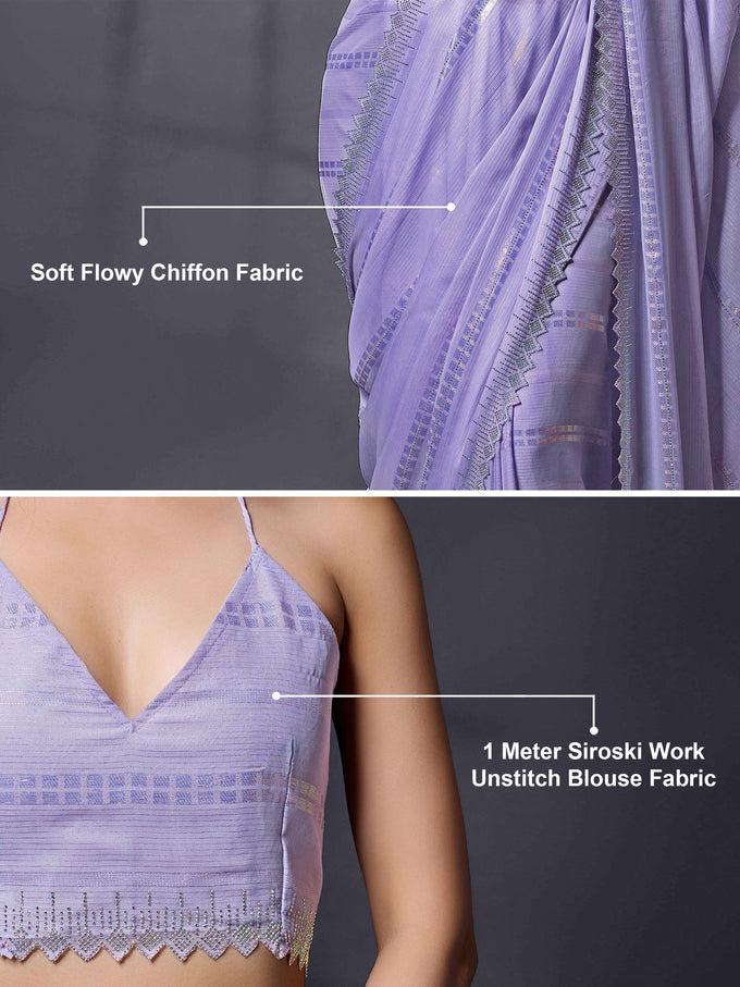 Women's Chiffon Siroski Work Saree with Unstitch Blouse Piece Trendmalls