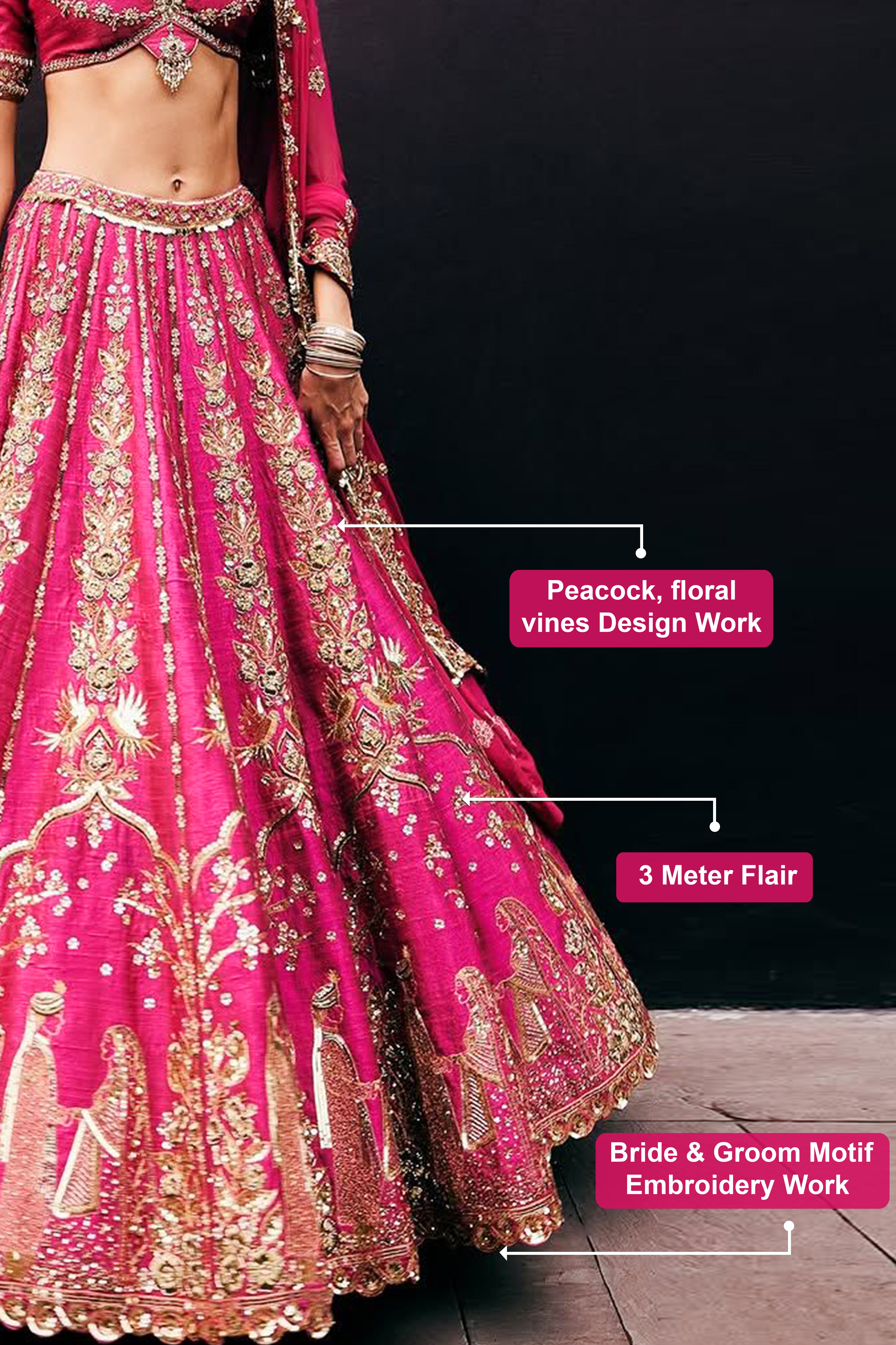 Pink Art Silk Semi Stitched Embroidery With Golden Sequin Work Lehenga Choli With Dupatta For Bridal Trendmalls