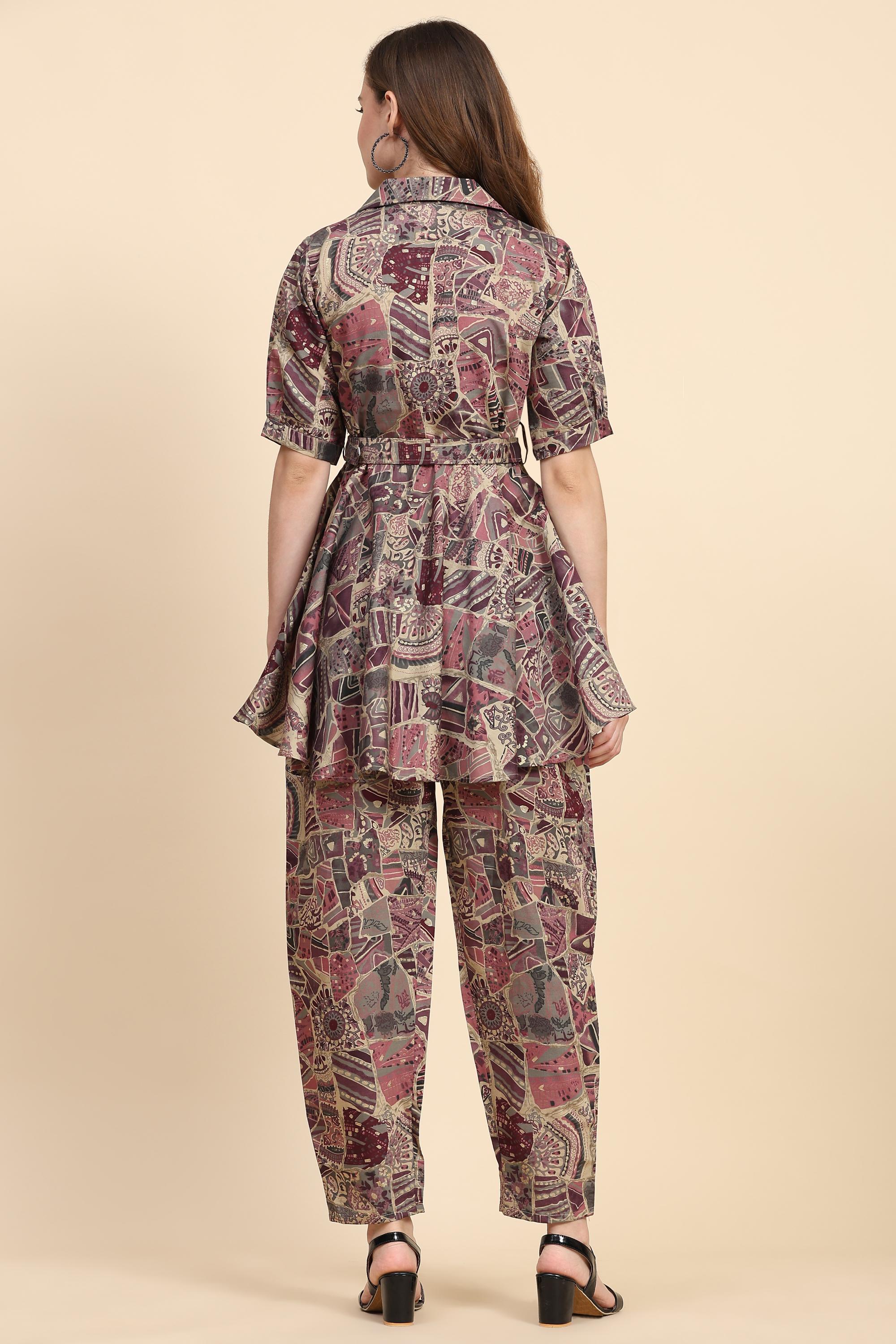 Chanderi Cotton Silk Printed CoOrds Set Kurta Pant 2 Piece Ethnic Fusion Kurta Set For Women's Trendmallsin