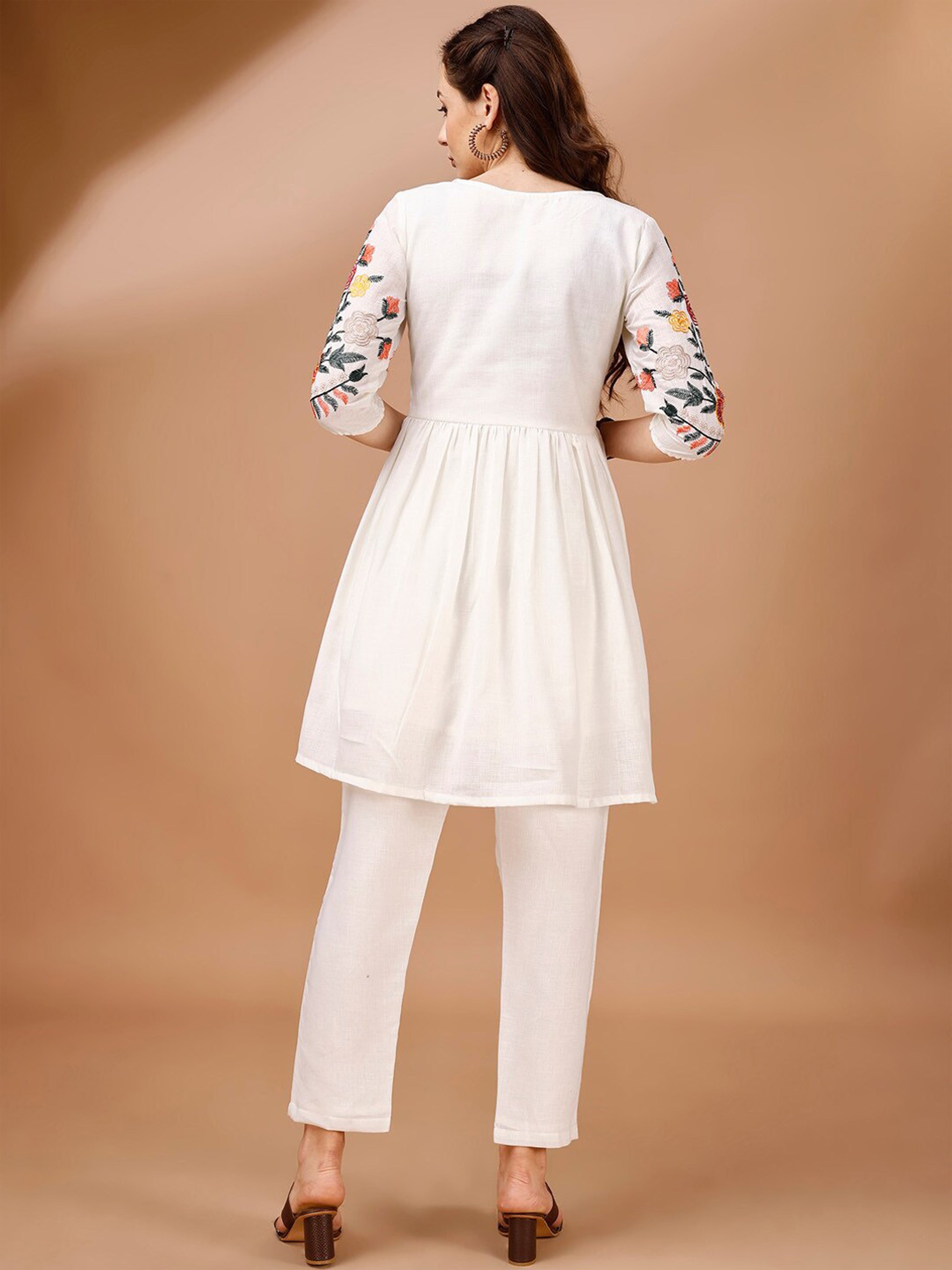 White Cotton Alia Cut Co Ords Set A line Kurta Ser for Women Trendmallsin