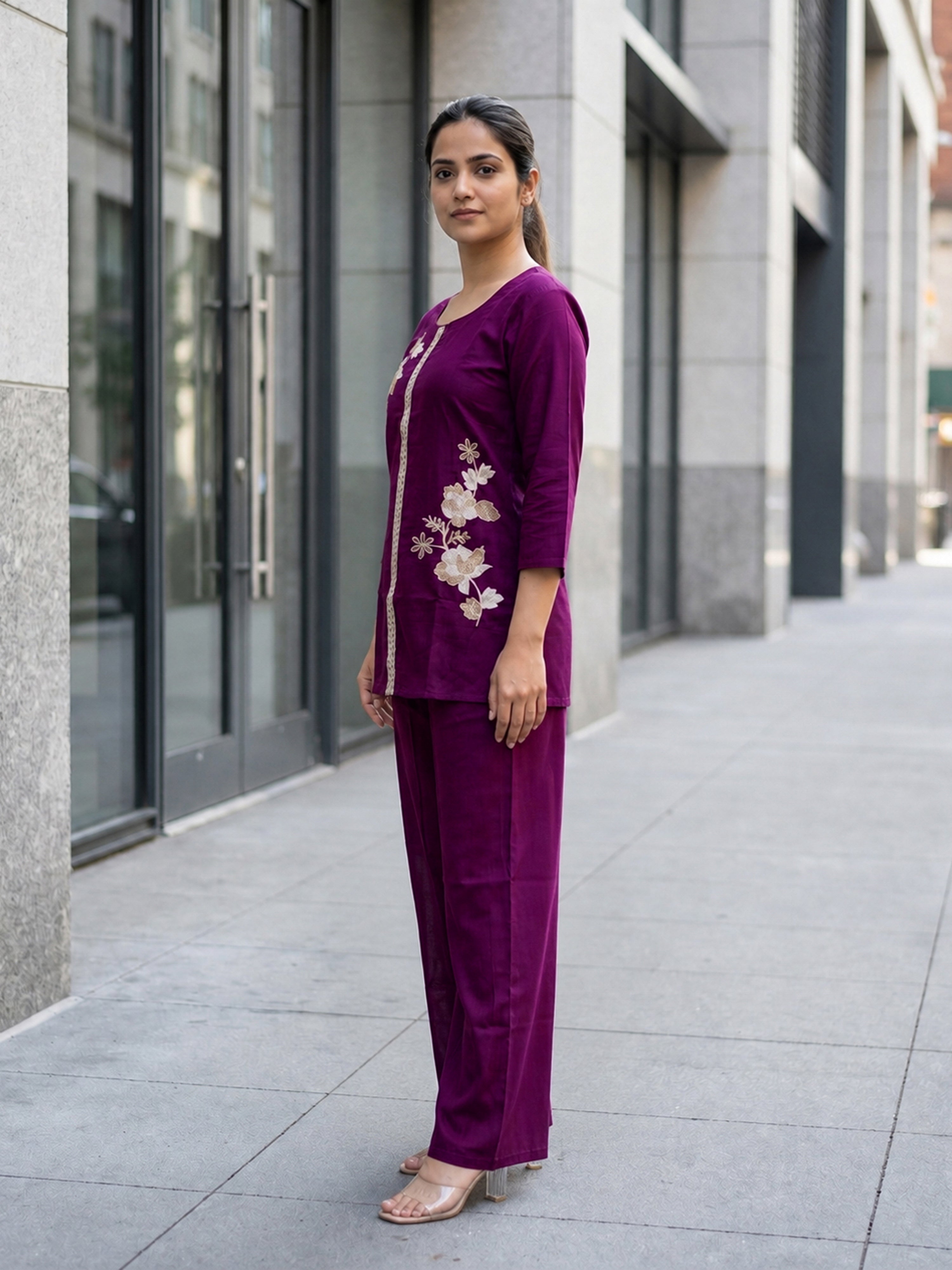 Soft Viscose Floral Embroidery Work Kurta Top with Pants
