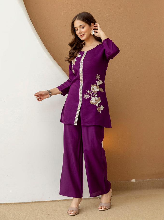 Soft Viscose Floral Embroidery Work Kurta Top with Pants