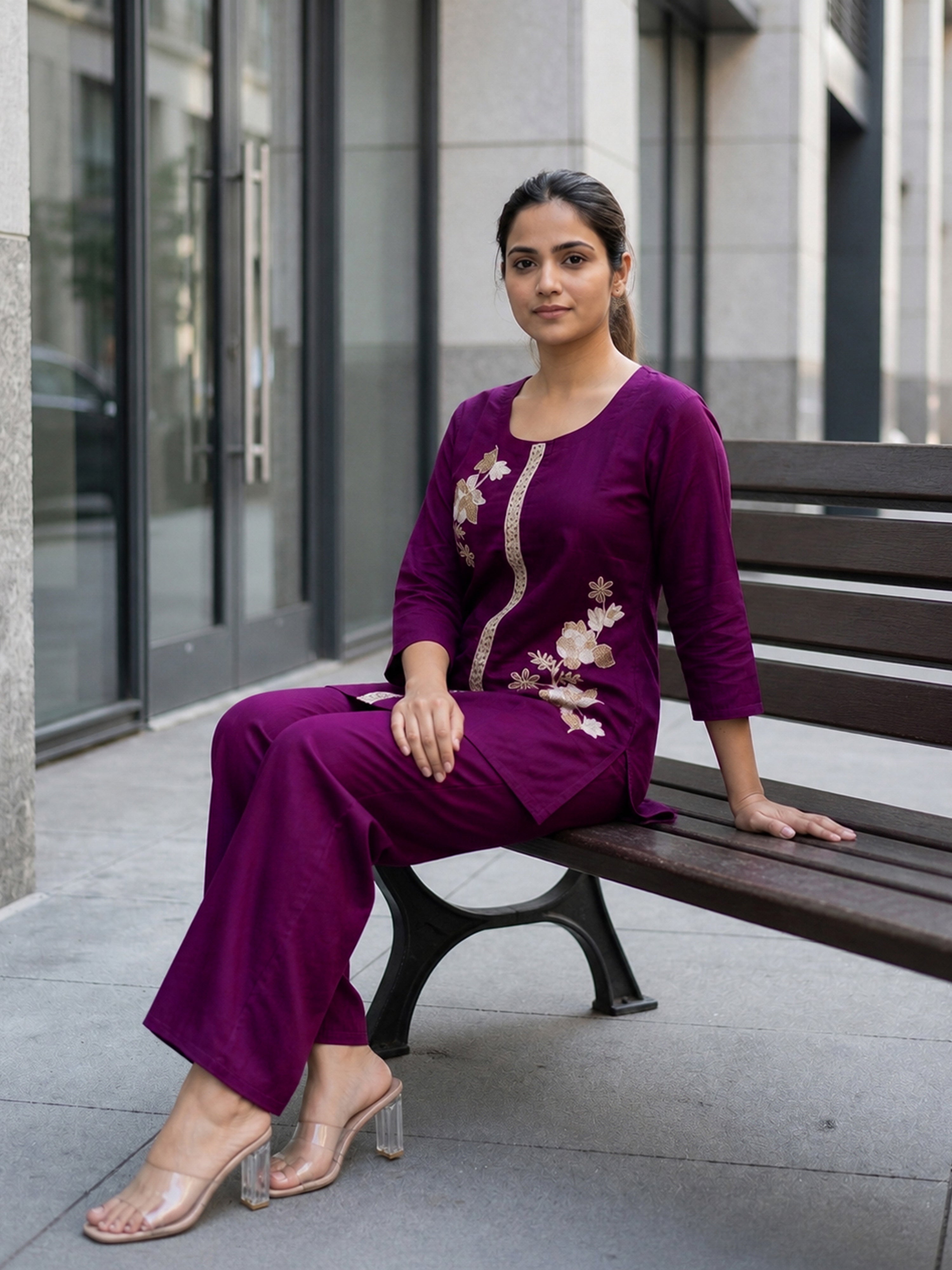 Soft Viscose Floral Embroidery Work Kurta Top with Pants
