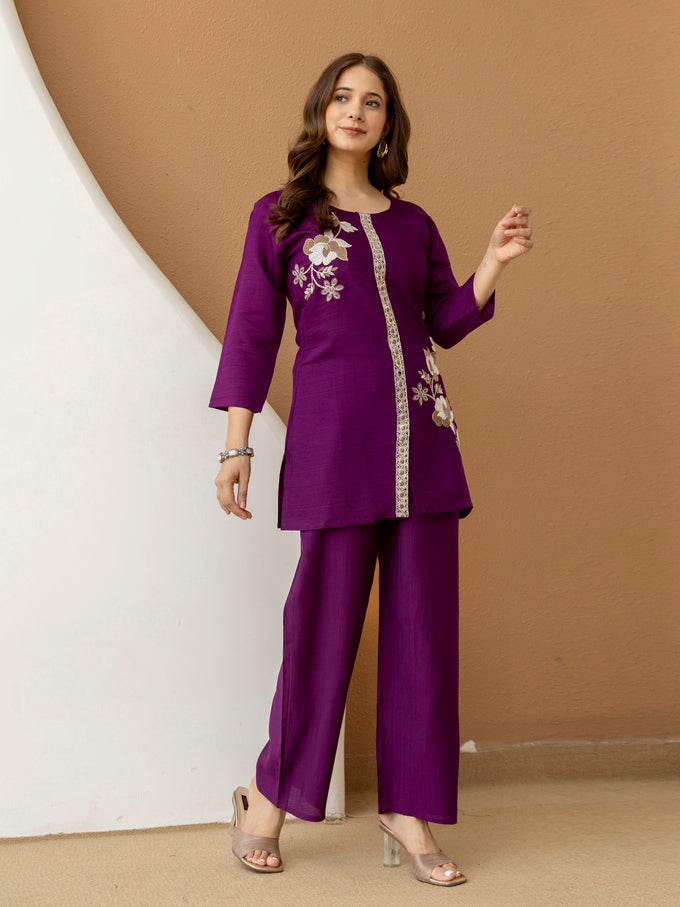 Soft Viscose Floral Embroidery Work Kurta Top with Pants