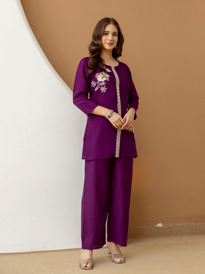 Soft Viscose Floral Embroidery Work Kurta Top with Pants
