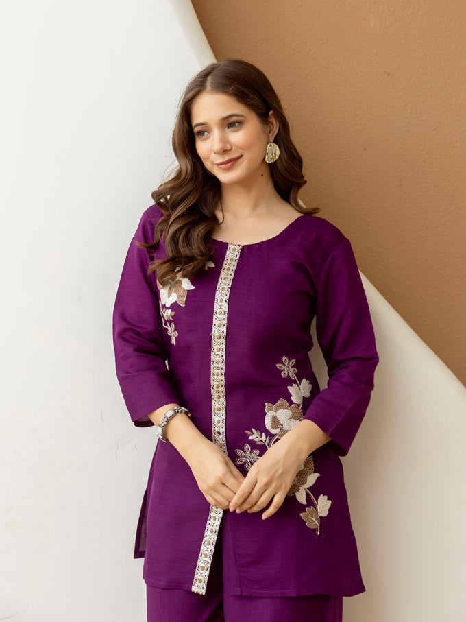 Soft Viscose Floral Embroidery Work Kurta Top with Pants
