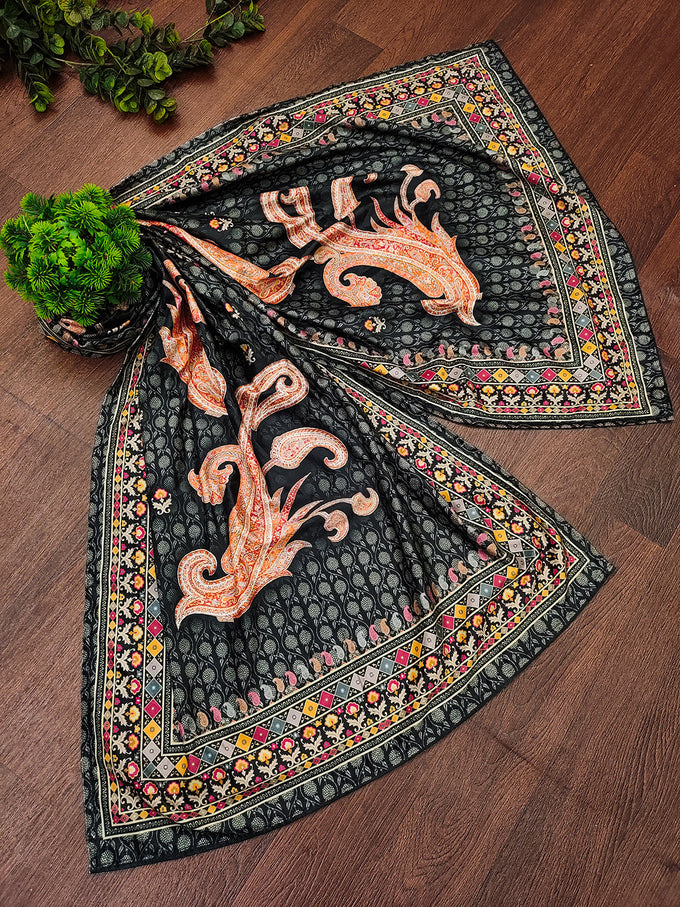 Women's Velvet Paisley Pattern Dupatta (Black) Trendmallsin