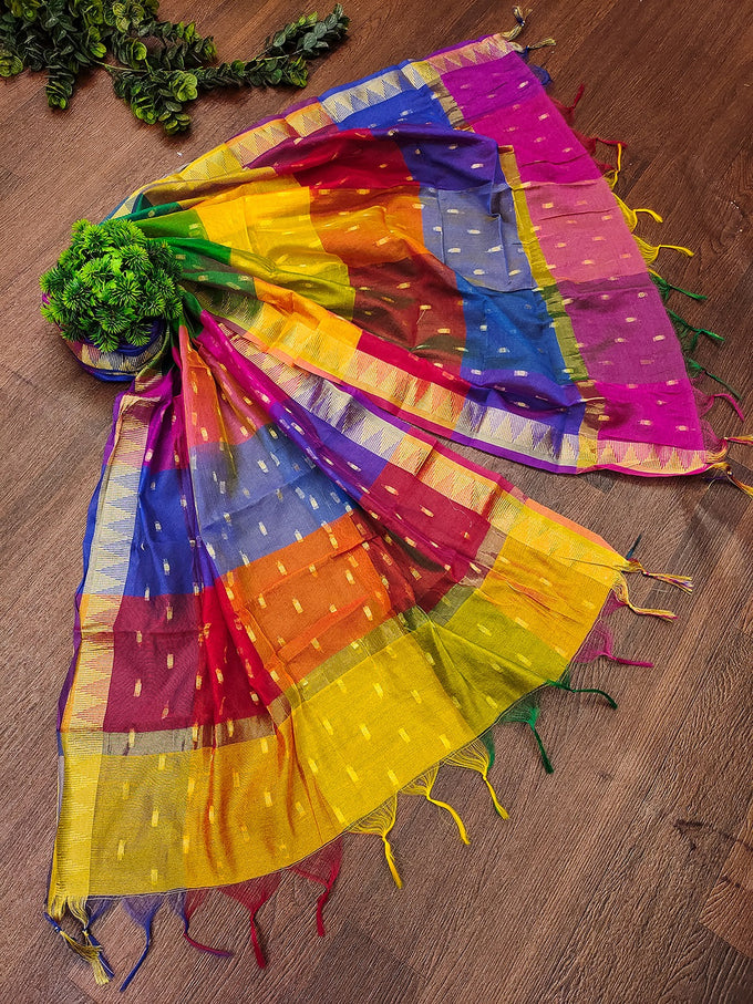 Multicolor Chinon Silk Weaving MultiColor Stripes Design Dupatta