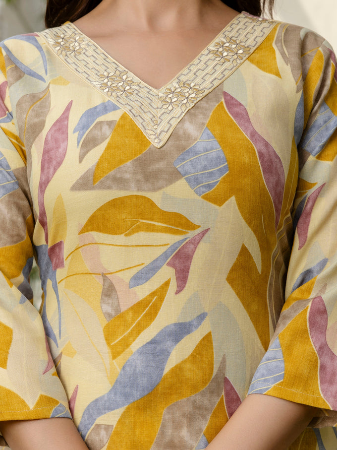Women's Slub Magic Cotton Digital Print Kurta Palazzo Set Trendmallsin