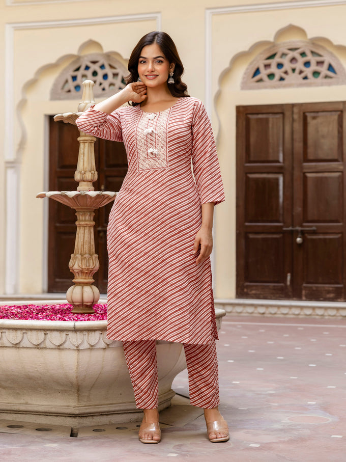 Orange Slub Magic Cotton Digital Print Kurta Palazzo Set For Woman's Trendmalls