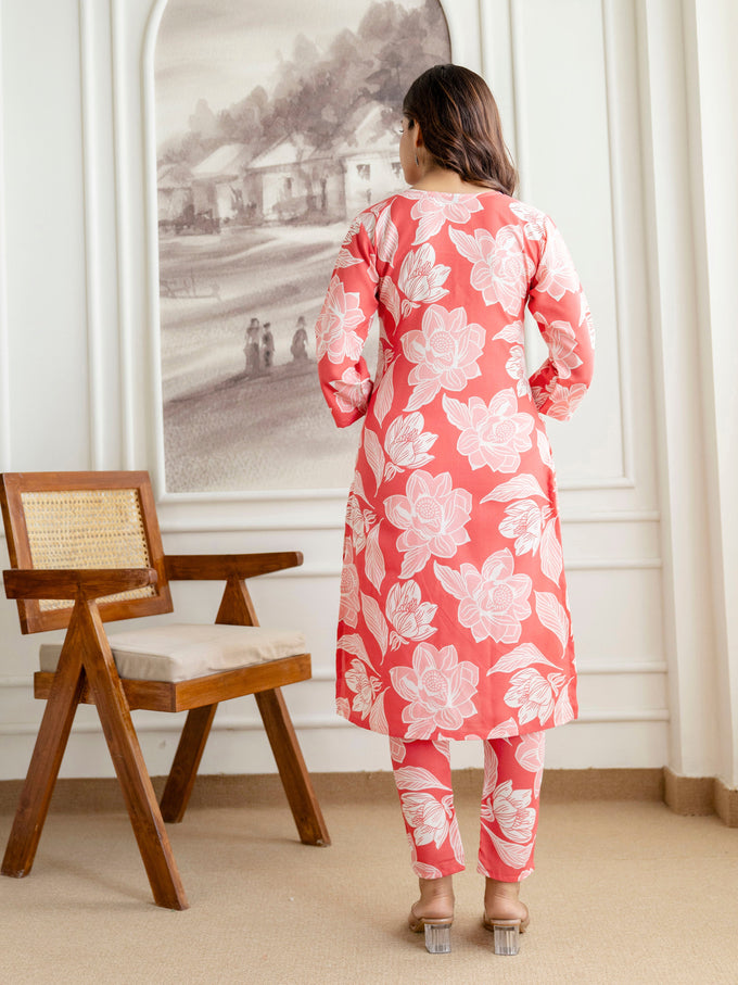 Pink Slub Magic Cotton Digital Print Kurta Palazzo Set For Woman's Trendmalls