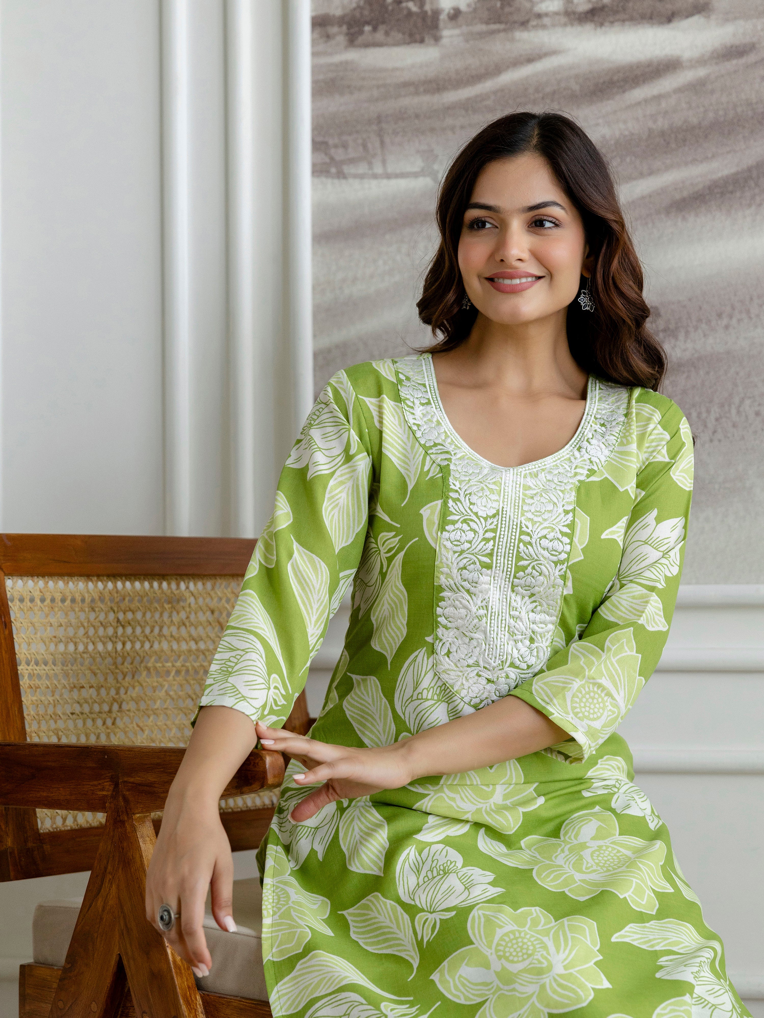 Lightgreen Slub Magic Cotton Digital Print Kurta Palazzo Set For Woman's Trendmalls