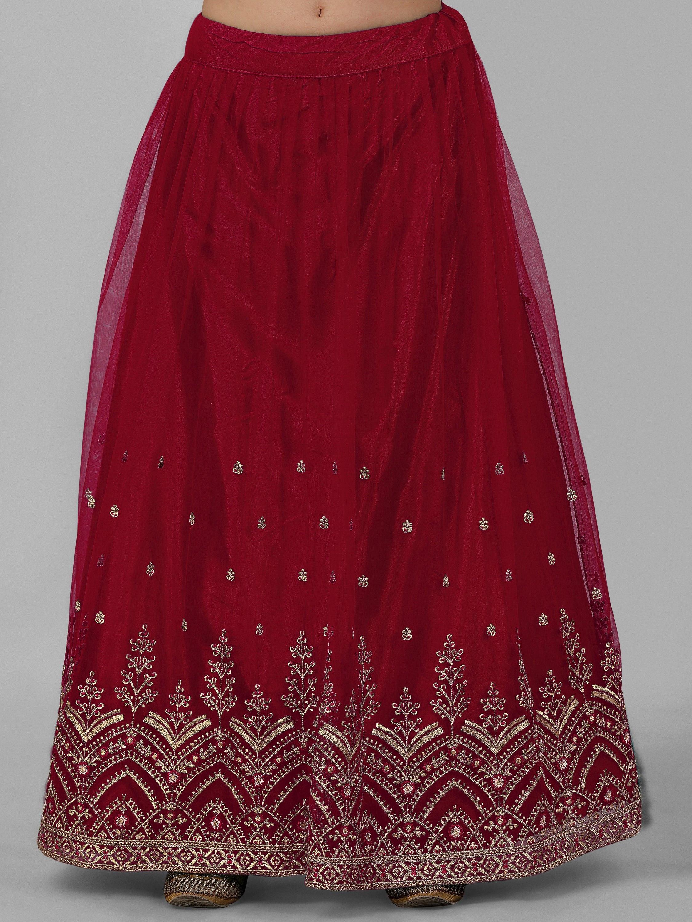 Maroon Net Embroidery Salwar Suit Set Kurta Lehenga with Dupatta Kurta Set for Women's Trendmallsin