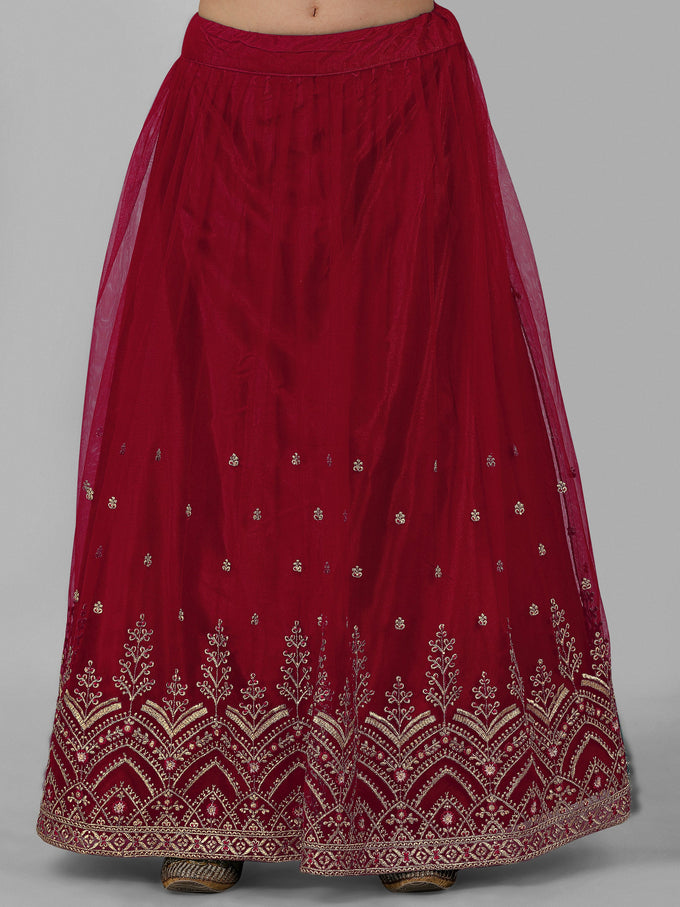 Maroon Net Embroidery Salwar Suit Set Kurta Lehenga with Dupatta Kurta Set for Women's Trendmallsin