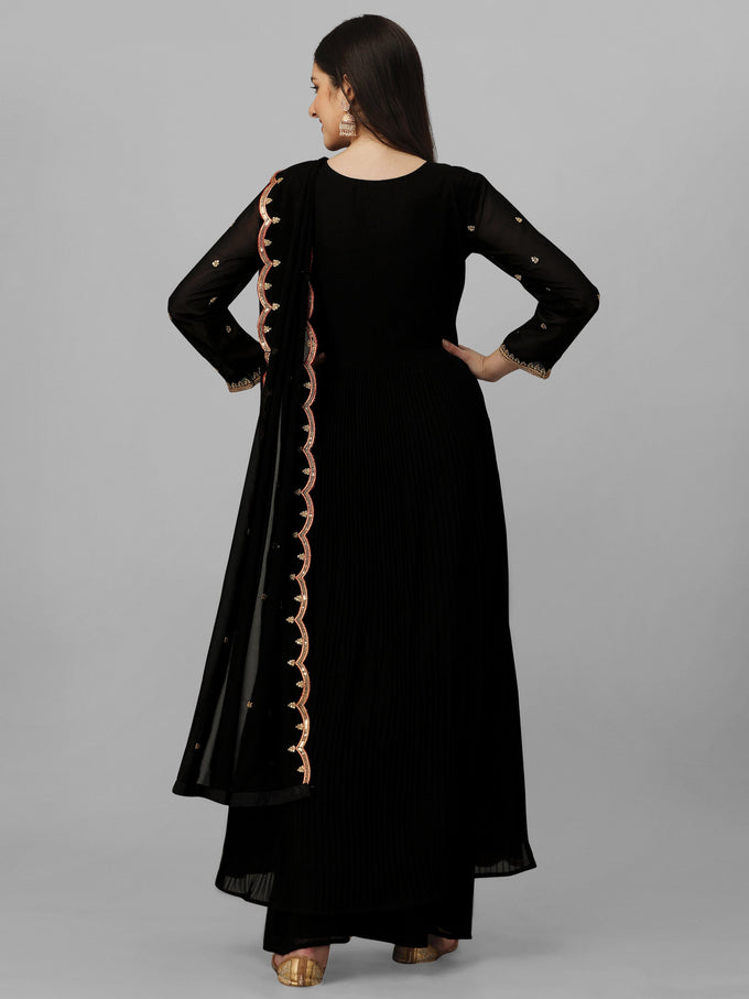 Black Georgette Embroidery Salwar Suit Set Kurta Palazzo with Dupatta Nyra Cut Kurta Set for Women Trendmallsin