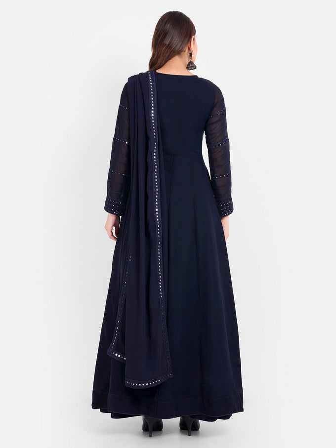 Blue Georgette Embroidery Anarklai Suit Set Kurta Lehenga with Dupatta Blue Kurta Set for Women Trendmallsin