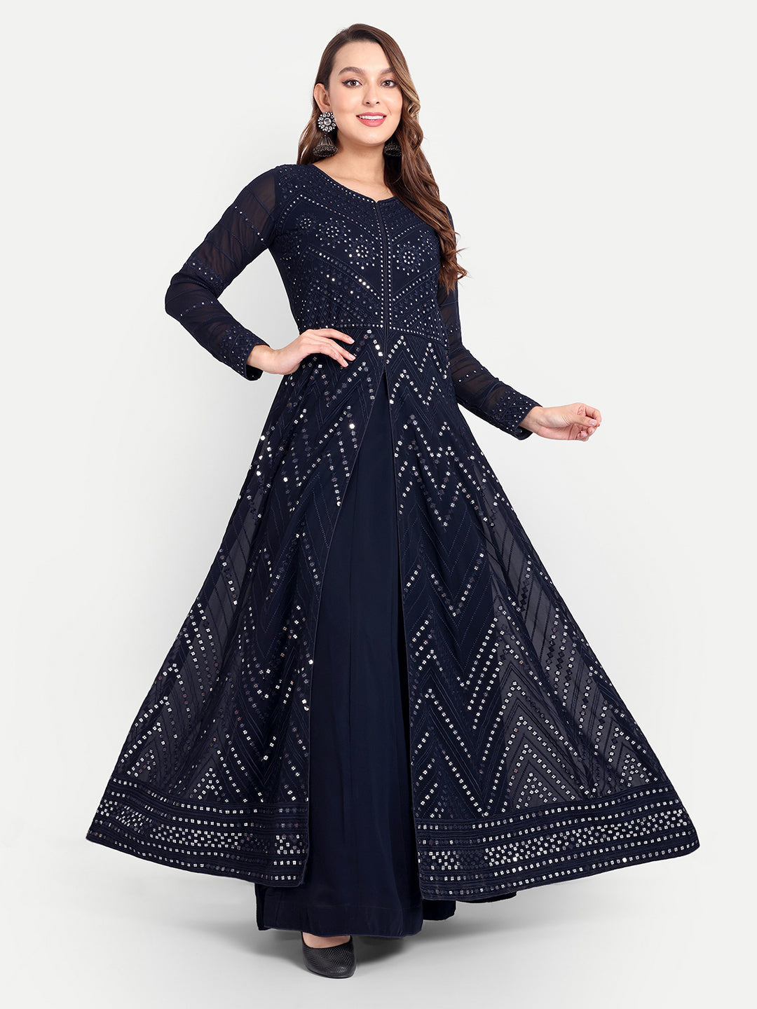 Blue Georgette Embroidery Anarklai Suit Set Kurta Lehenga with Dupatta Blue Kurta Set for Women Trendmallsin