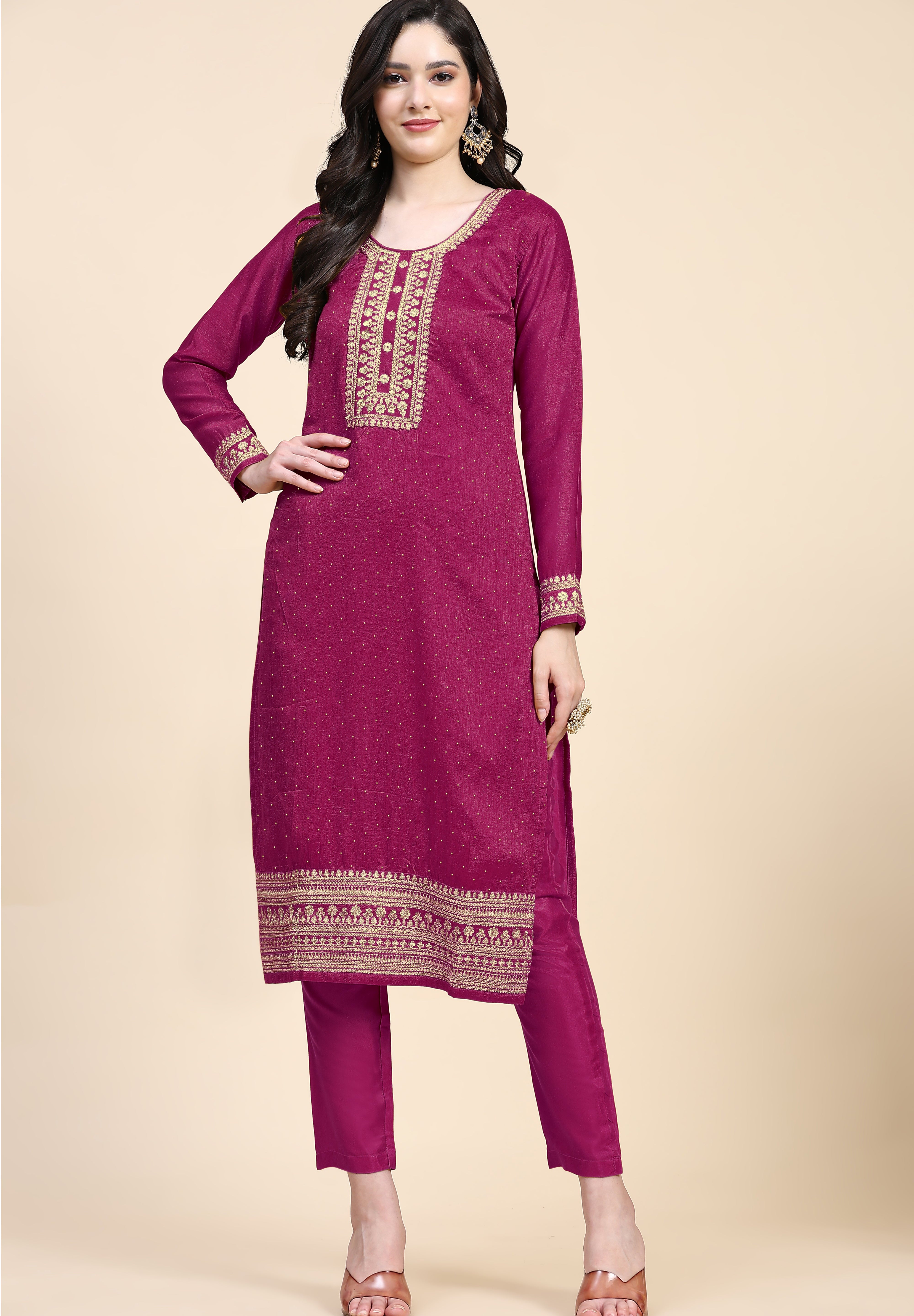 Pink Vichitra Silk Embroidery Salwar Suit Set with Dupatta for Women's Trendmallsin