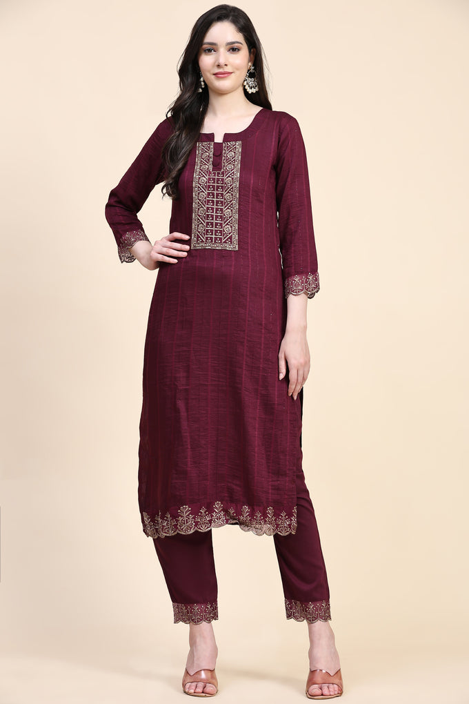 Purple Cotton Embroidery Salwar Suit Set with Dupatta for Women's Trendmallsin