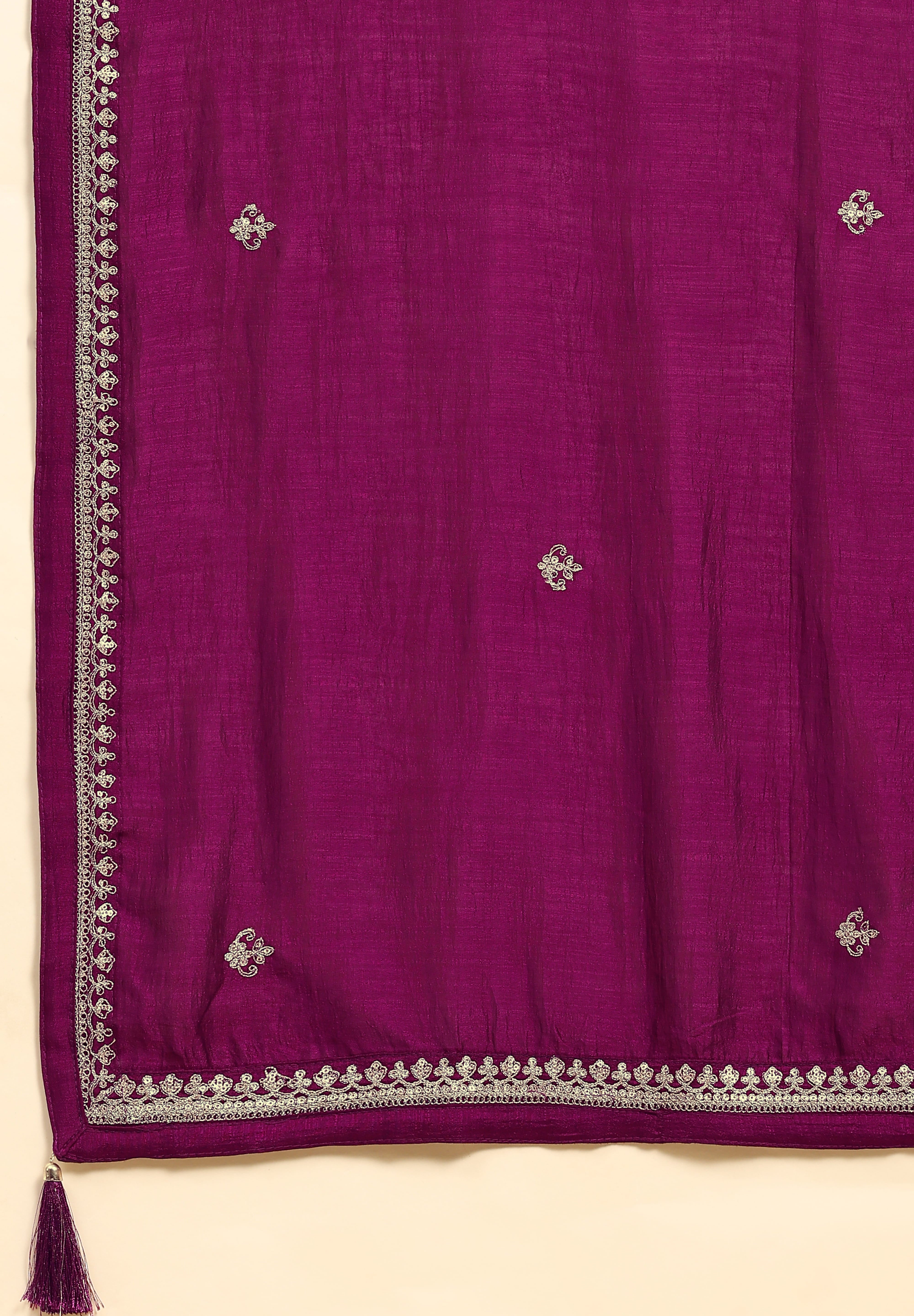 Purple Vichitra Silk Embroidery Anarkali  Salwar Suit Set with Dupatta For Women's Trendmallsin