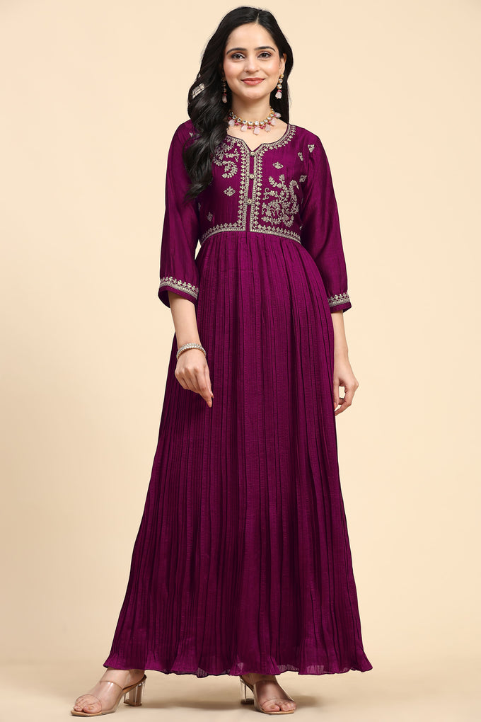 Purple Vichitra Silk Embroidery Anarkali  Salwar Suit Set with Dupatta For Women's Trendmallsin
