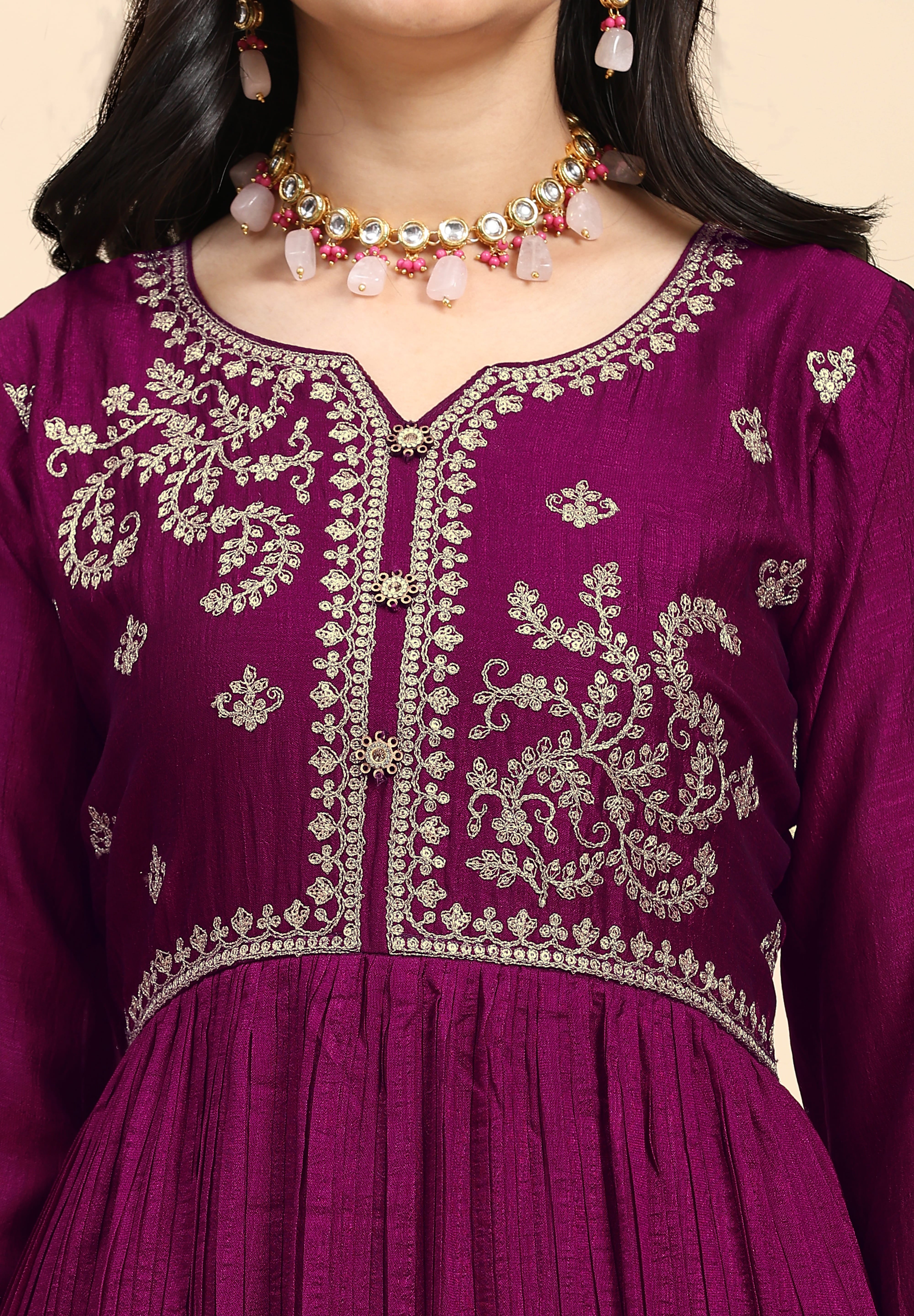 Purple Vichitra Silk Embroidery Anarkali  Salwar Suit Set with Dupatta For Women's Trendmallsin