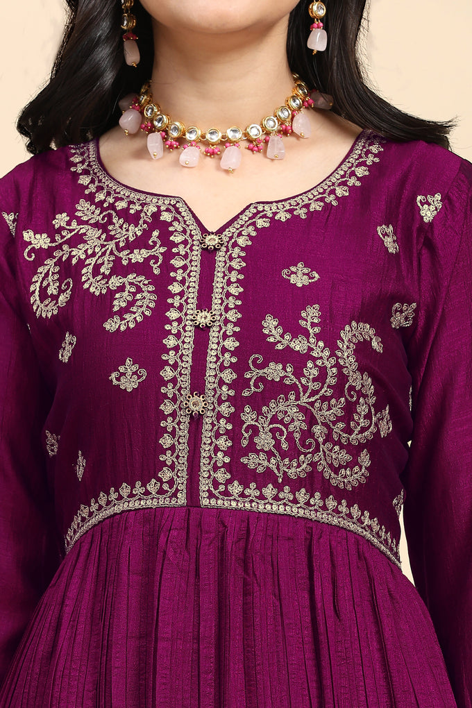 Purple Vichitra Silk Embroidery Anarkali  Salwar Suit Set with Dupatta For Women's Trendmallsin