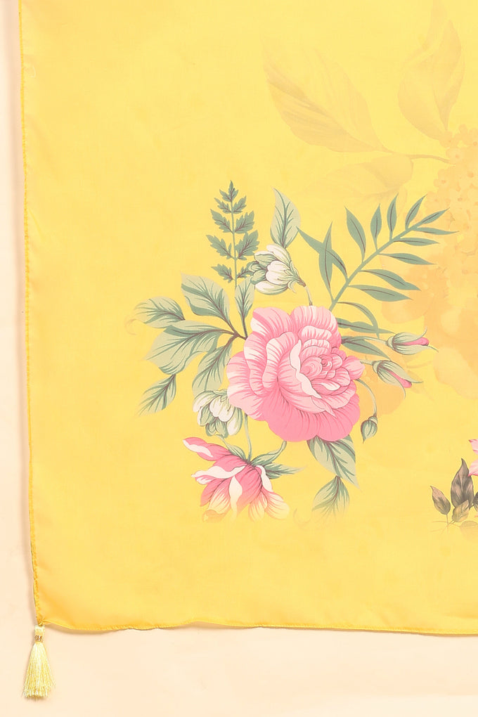Yellow Satin Silk Embroidery Salwar Suit Set with Floral Printed Dupatta For Women's Trendmallsin