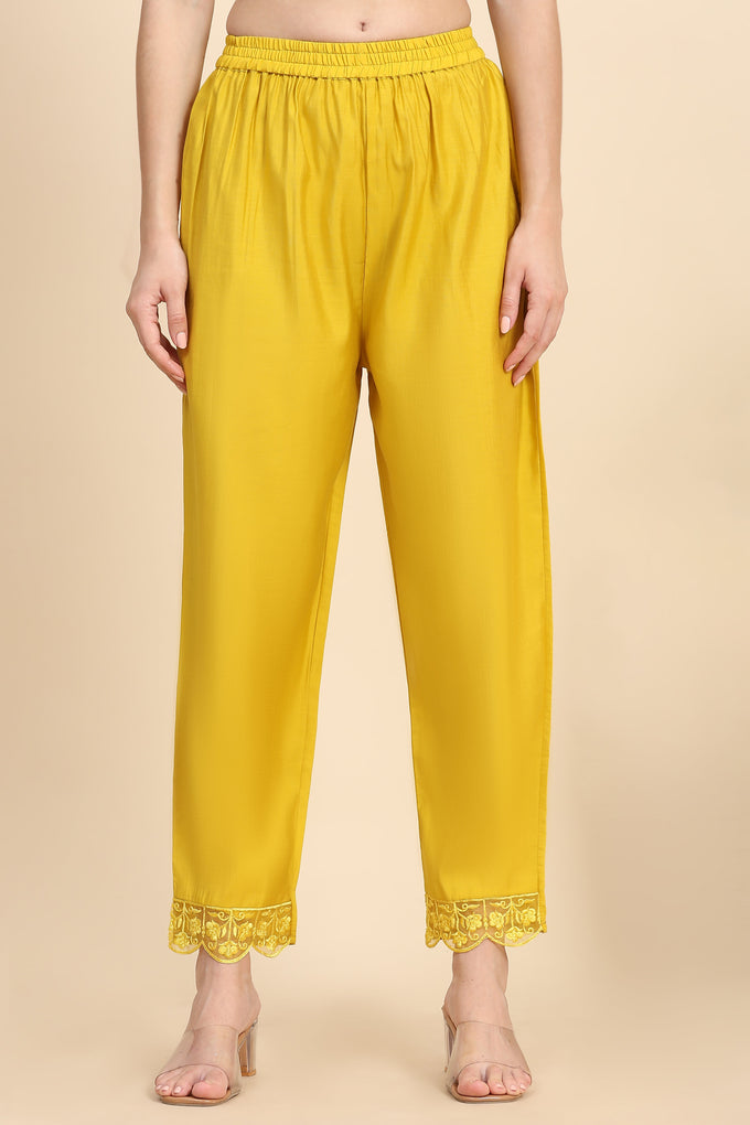 Yellow Satin Silk Embroidery Salwar Suit Set with Floral Printed Dupatta For Women's Trendmallsin
