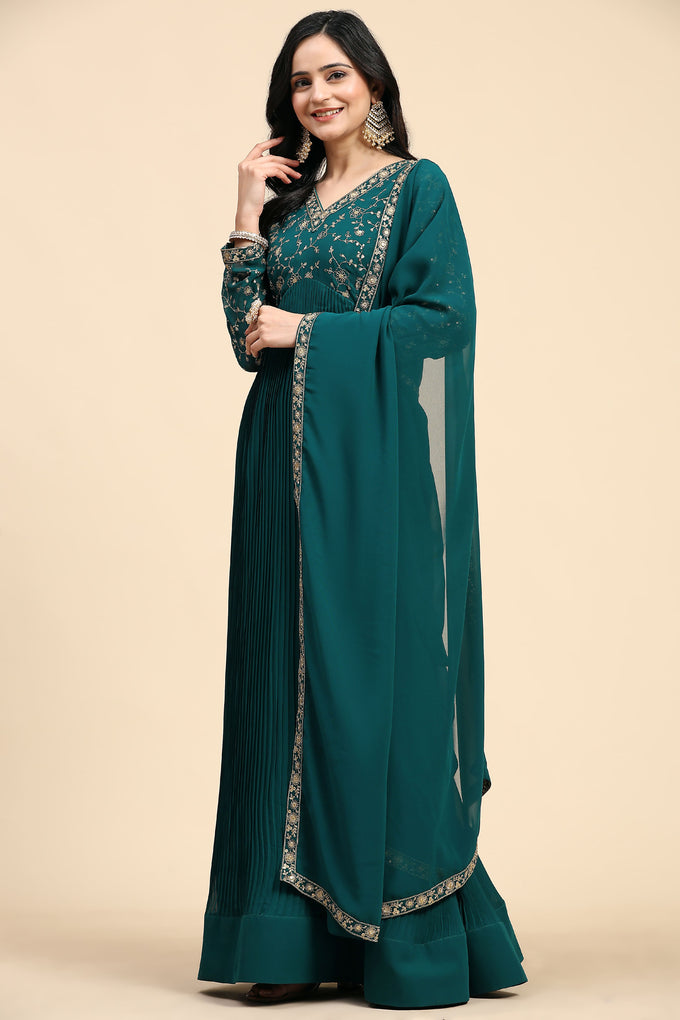 Georgette Embroidery Salwar Suit Set Alia Cut Kurta with Dupatta For Women's Trendmallsin
