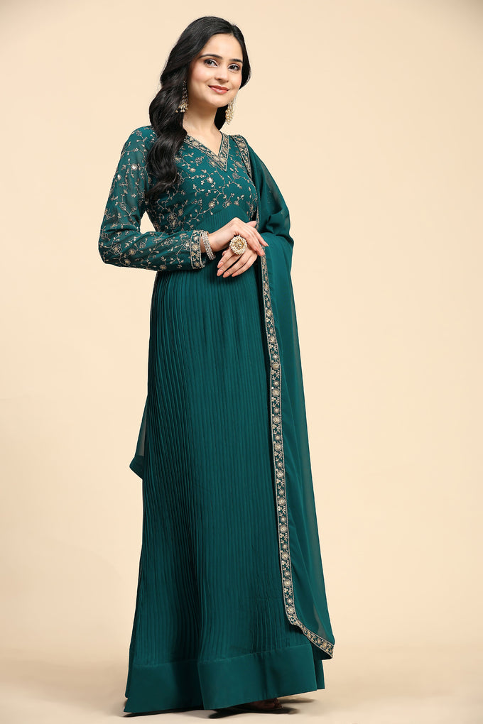 Georgette Embroidery Salwar Suit Set Alia Cut Kurta with Dupatta For Women's Trendmallsin