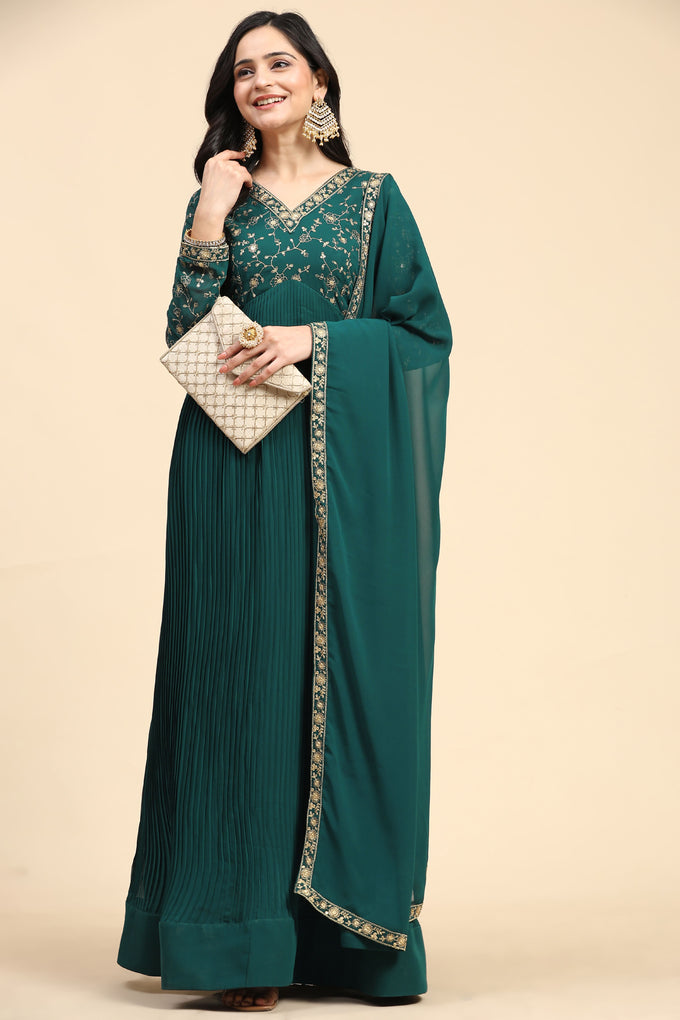 Georgette Embroidery Salwar Suit Set Alia Cut Kurta with Dupatta For Women's Trendmallsin