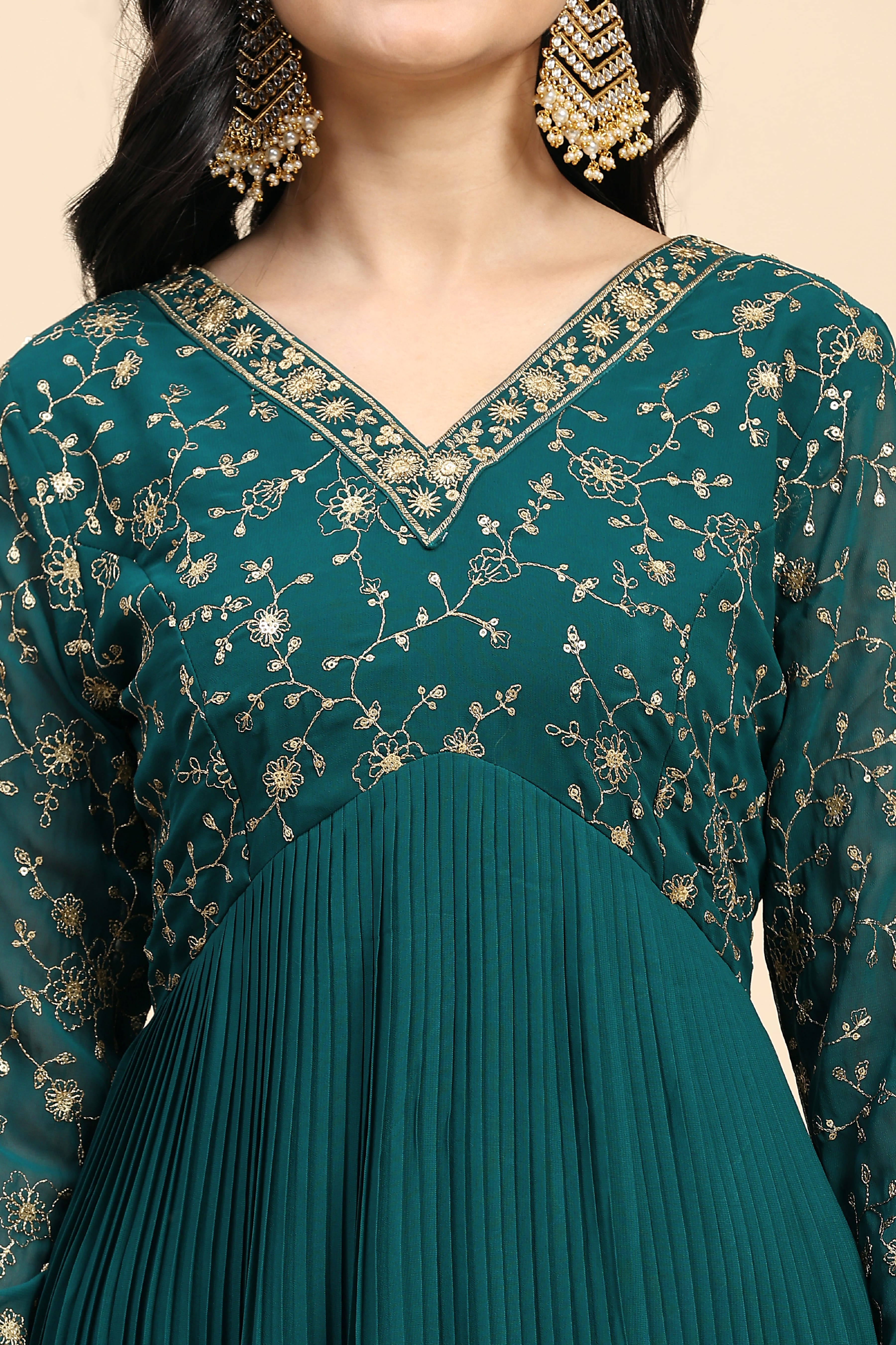 Georgette Embroidery Salwar Suit Set Alia Cut Kurta with Dupatta For Women's Trendmallsin