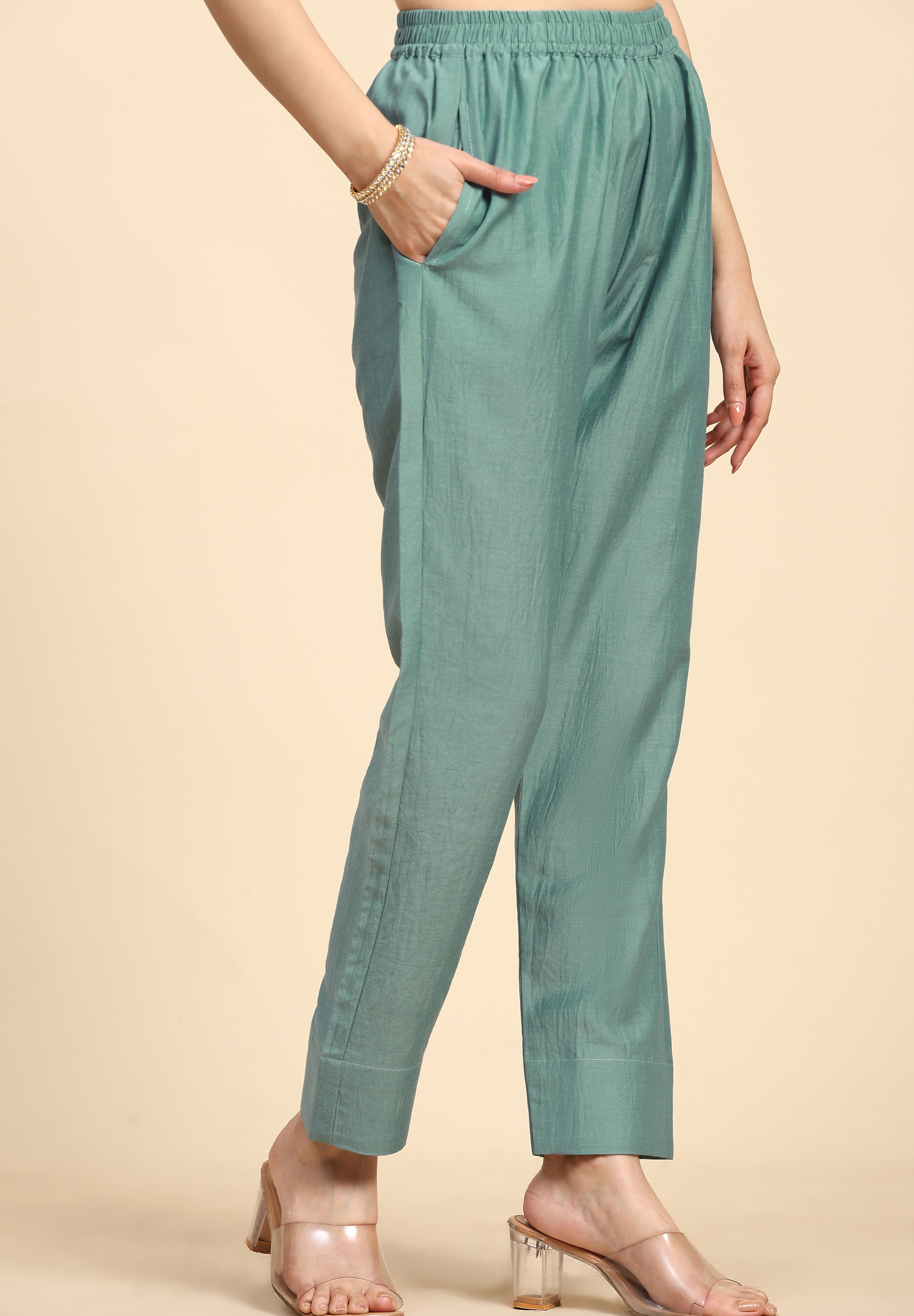 LightGreen Cotton Hand work Salwar Suit Set with Printed Dupatta  for Women's Trendmallsin