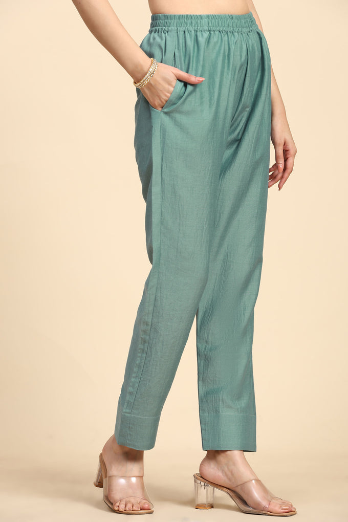 LightGreen Cotton Hand work Salwar Suit Set with Printed Dupatta  for Women's Trendmallsin