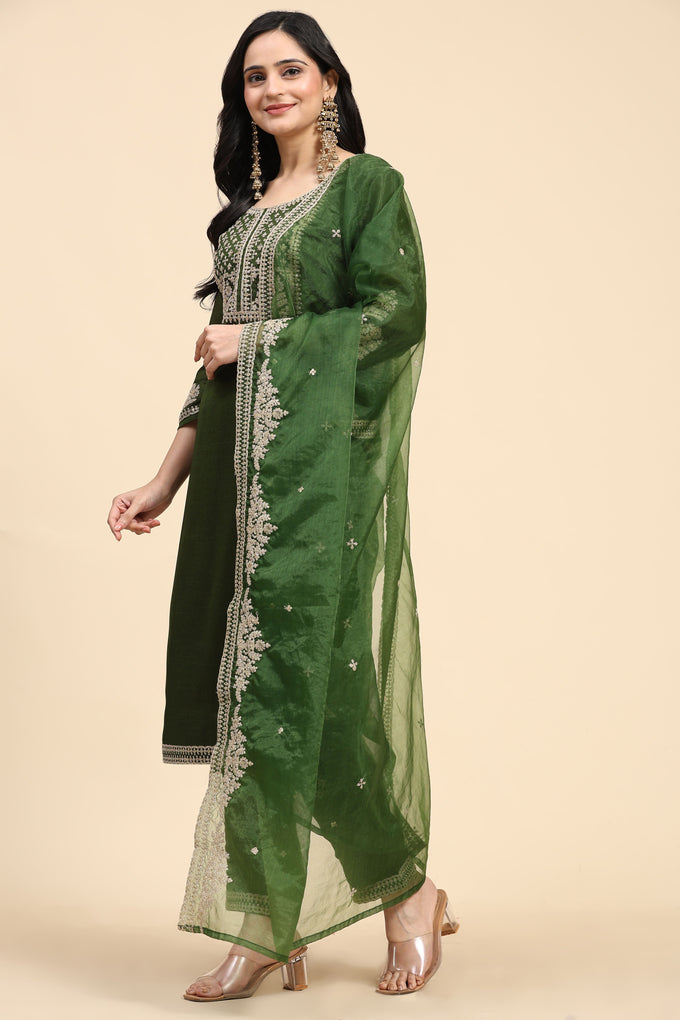 Green Vichitra Silk Embroidery Salwar Suit Set with Dupatta for Women's Trendmallsin