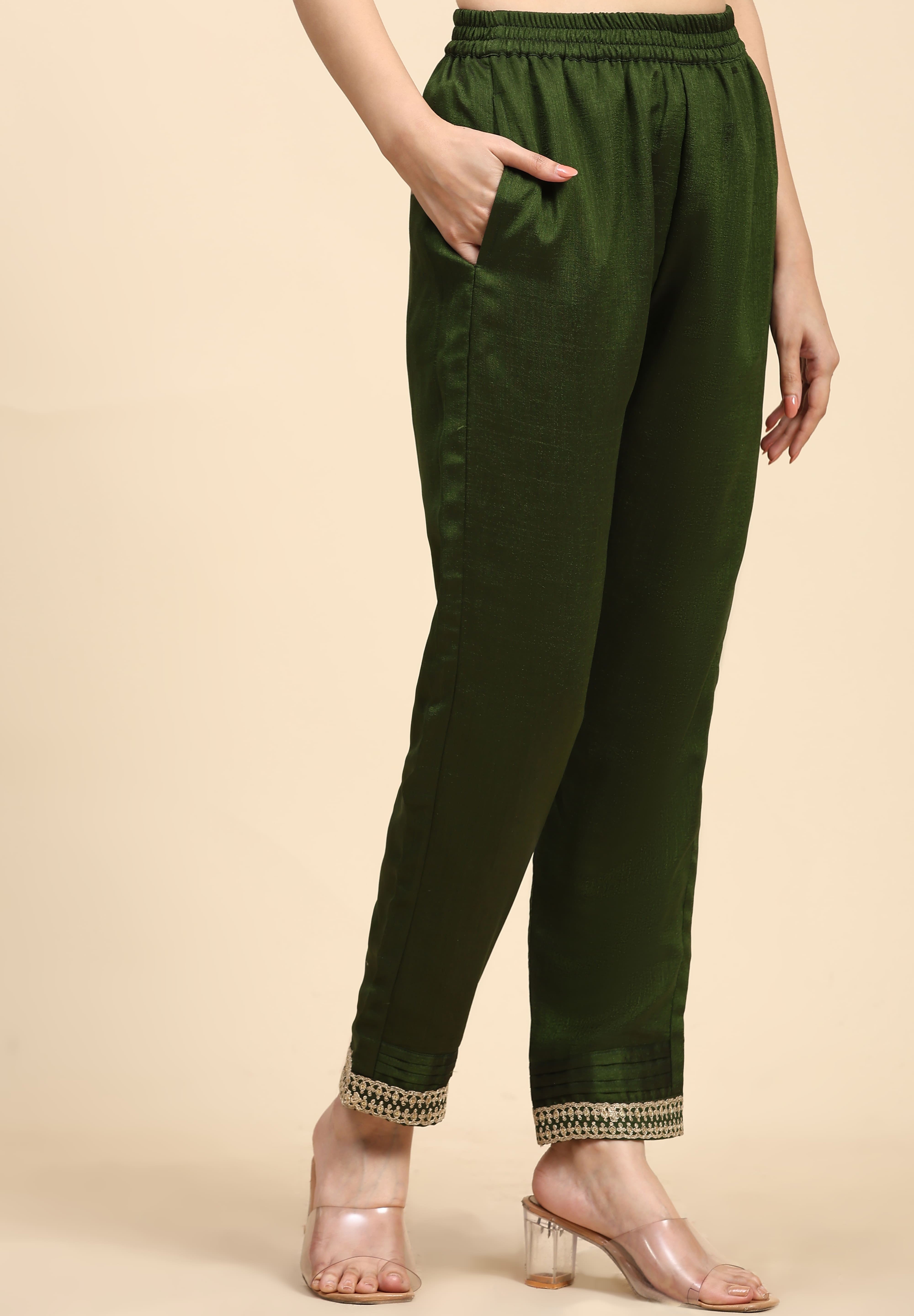 Green Vichitra Silk Embroidery Salwar Suit Set with Dupatta for Women's Trendmallsin