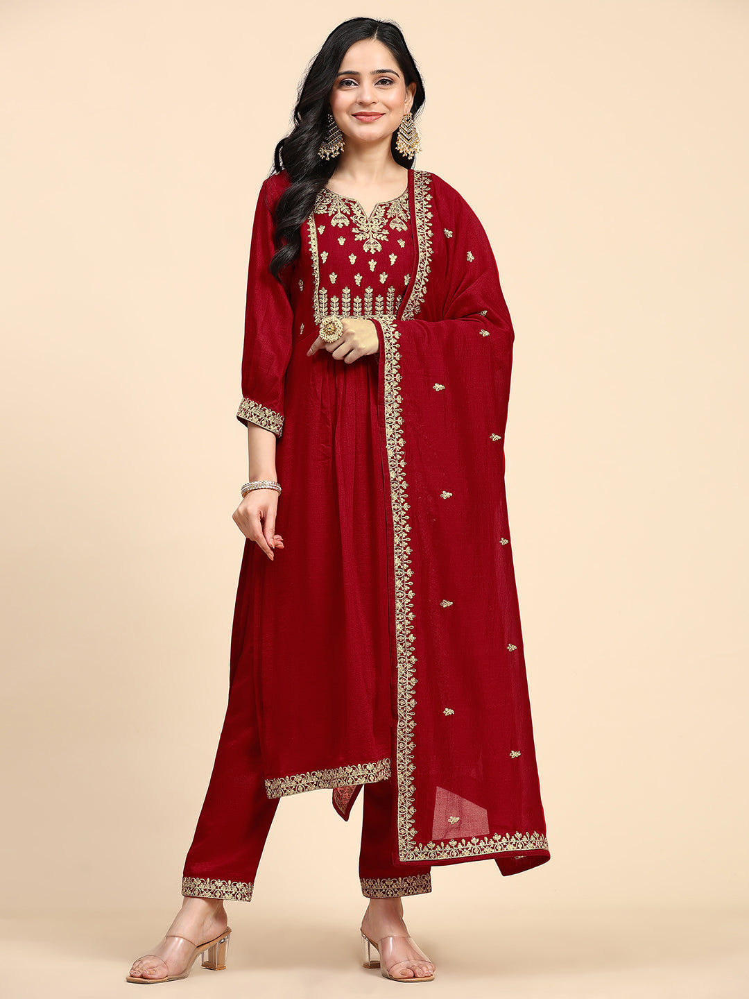 Women's Vichitra Silk Embroidery Salwar Suit Set for Women Trendmallsin