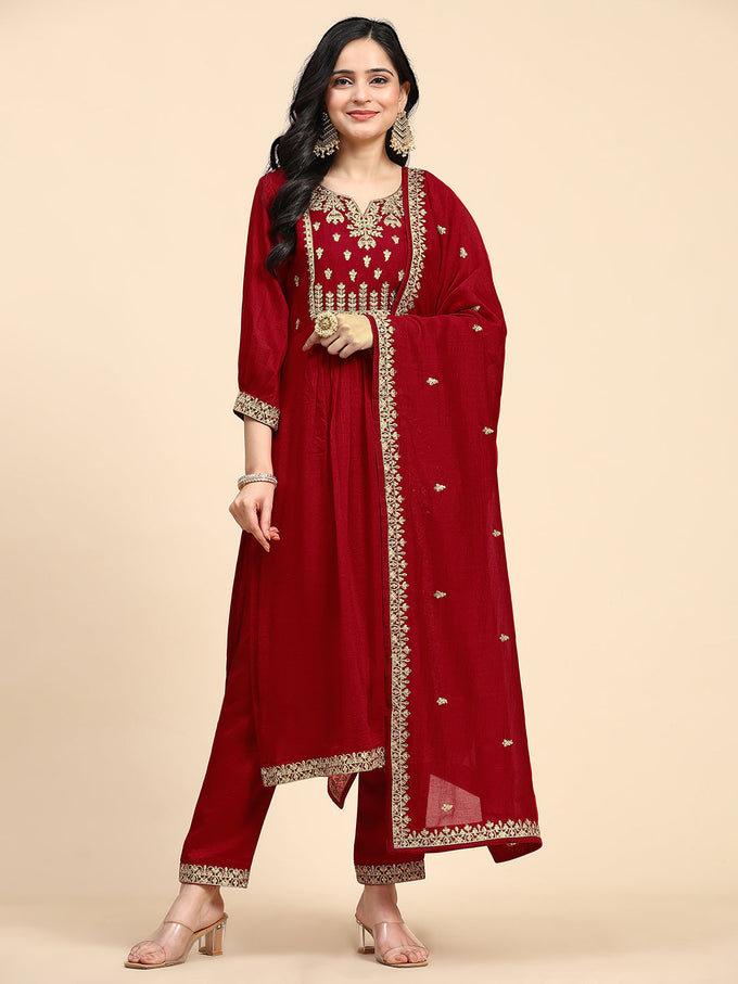 Women's Vichitra Silk Embroidery Salwar Suit Set for Women Trendmallsin