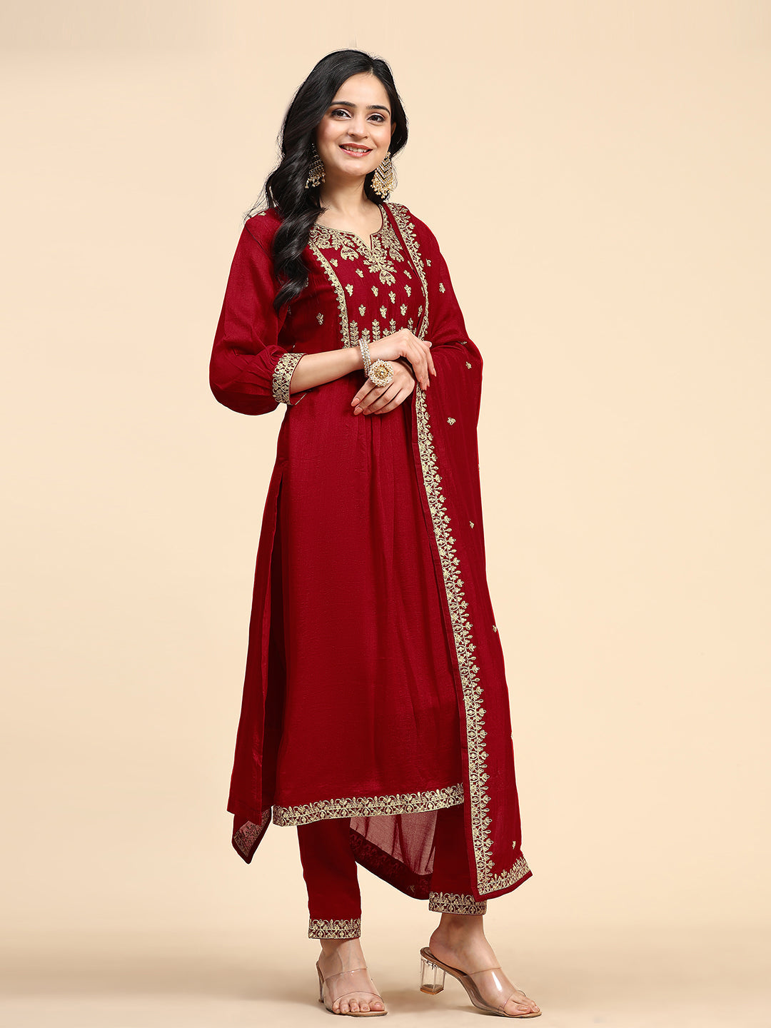 Women's Vichitra Silk Embroidery Salwar Suit Set for Women Trendmallsin