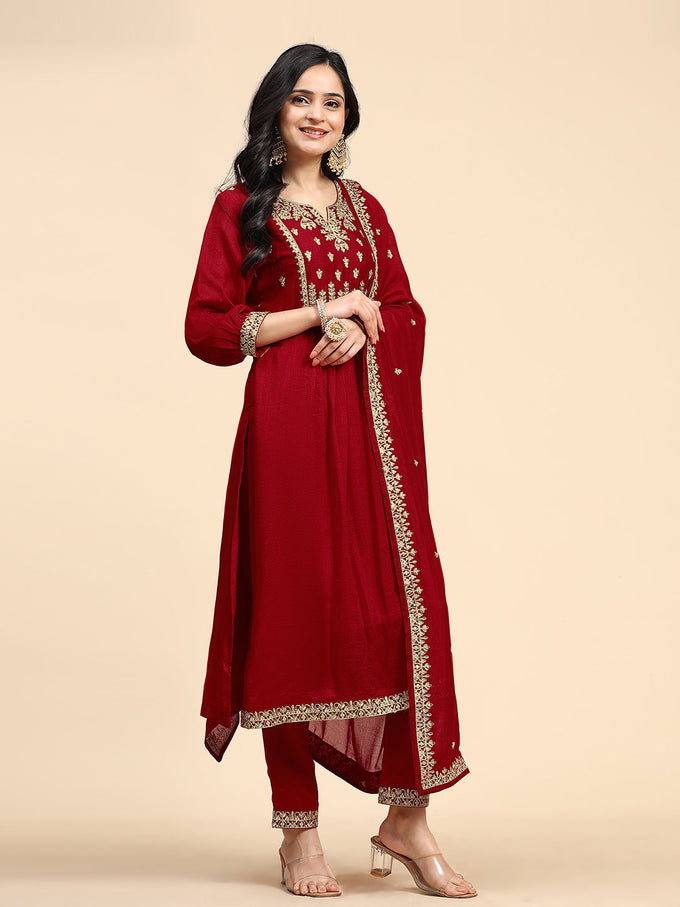 Women's Vichitra Silk Embroidery Salwar Suit Set for Women Trendmallsin