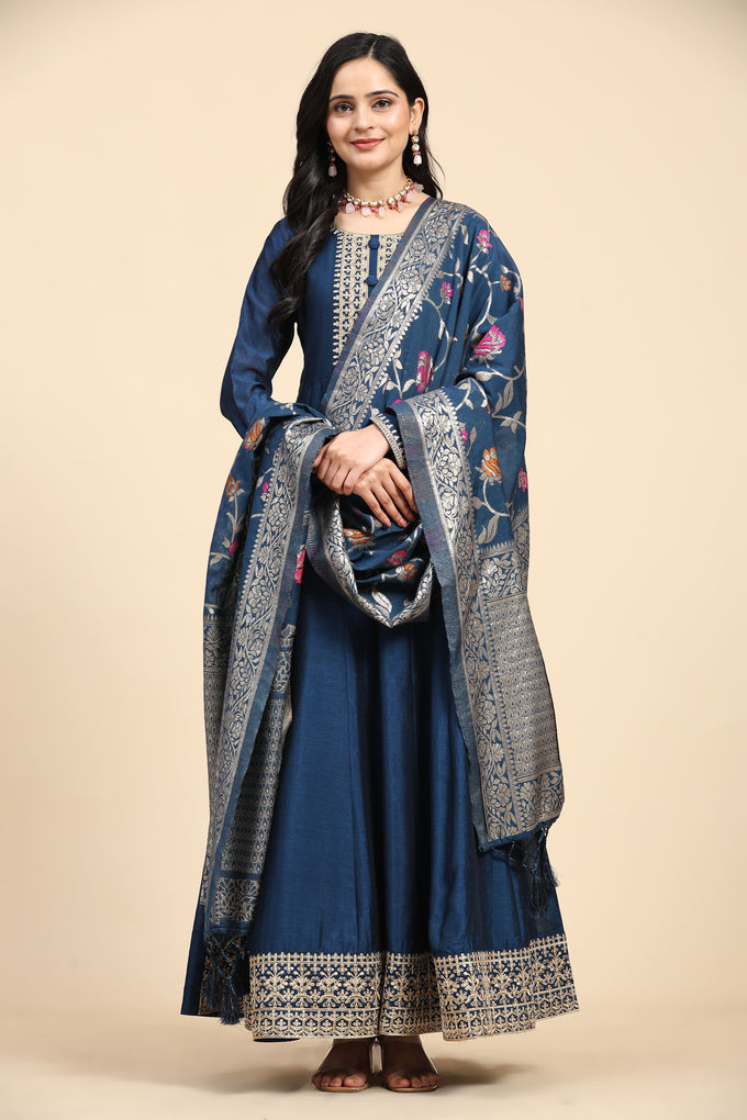 Morpeach Vichitra Silk Anarkali Salwar Suit Set with Jacquard Dupatta for Women's Trendmallsin